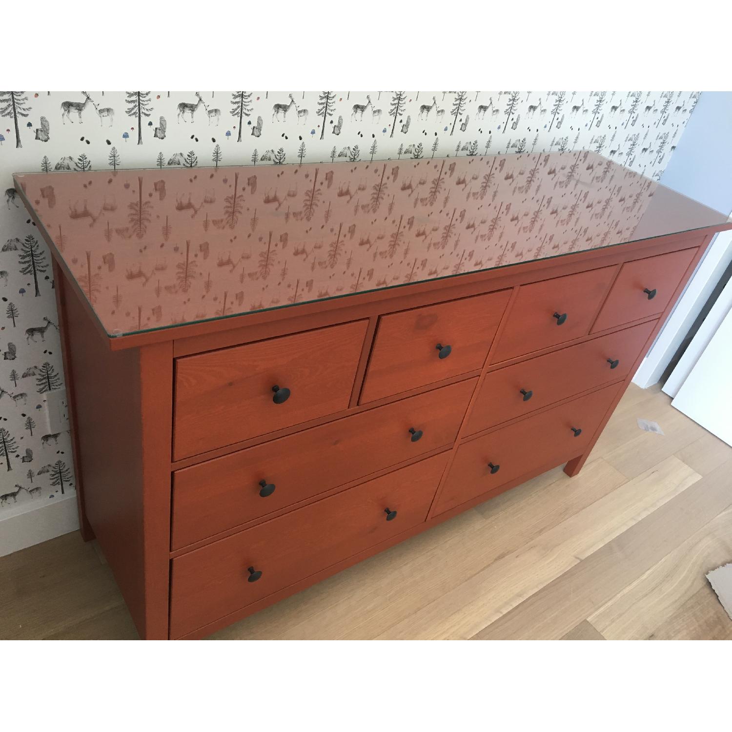 Ikea Hemnes 8 Drawer Dresser in Red-Brown w/ Glass Top - image-5
