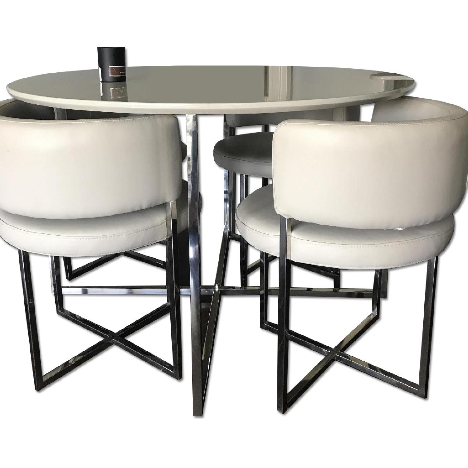 Grey Round Dining Table w/ 4 Chairs - AptDeco