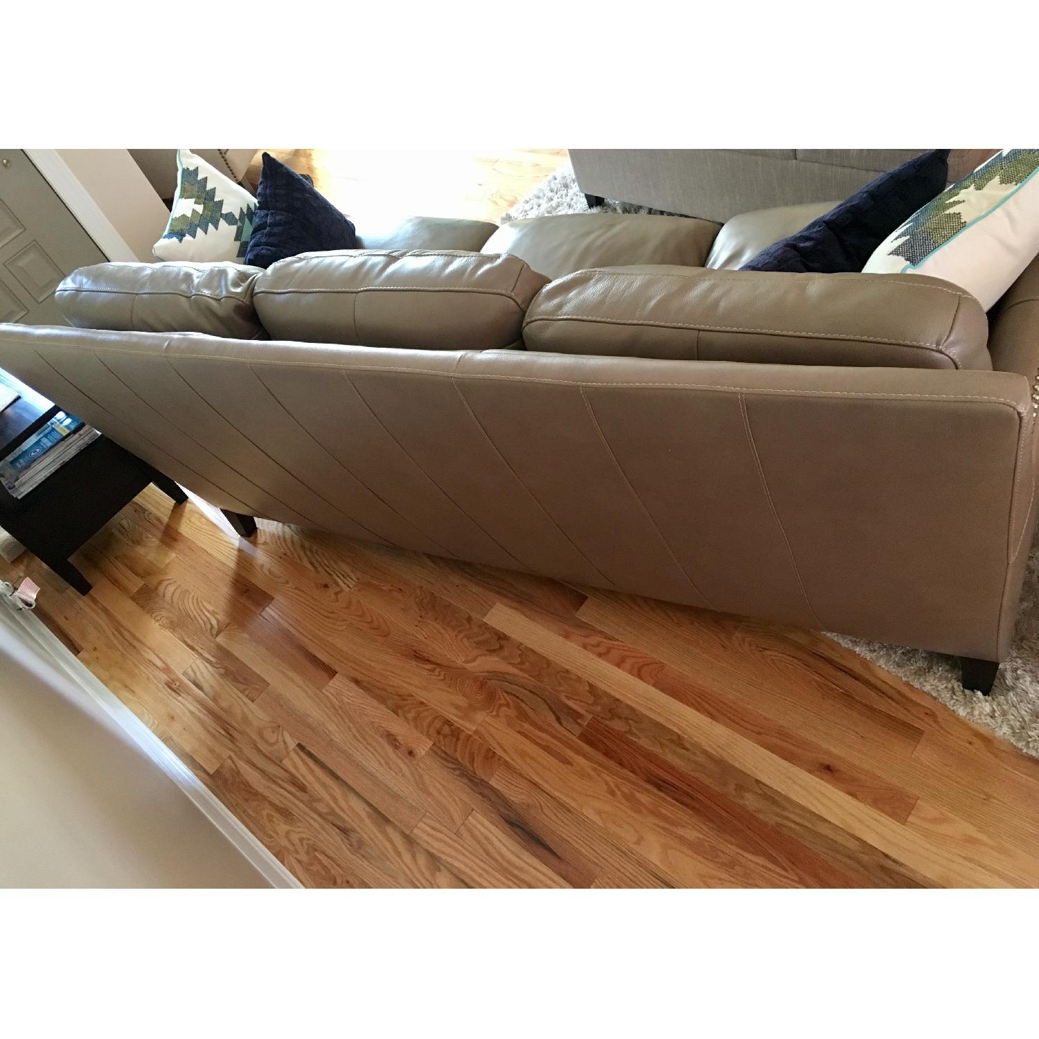 Raymour & Flanigan Studded Taupe Leather Sofa + Loveseat - image-4