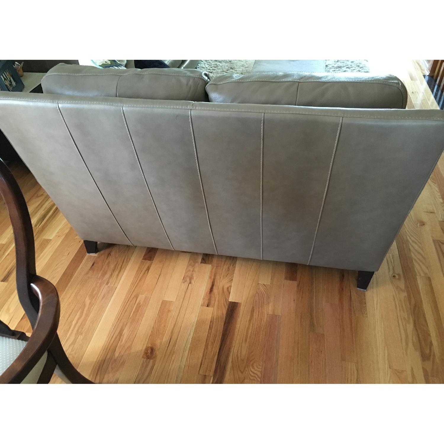 Raymour & Flanigan Studded Taupe Leather Sofa + Loveseat - image-8