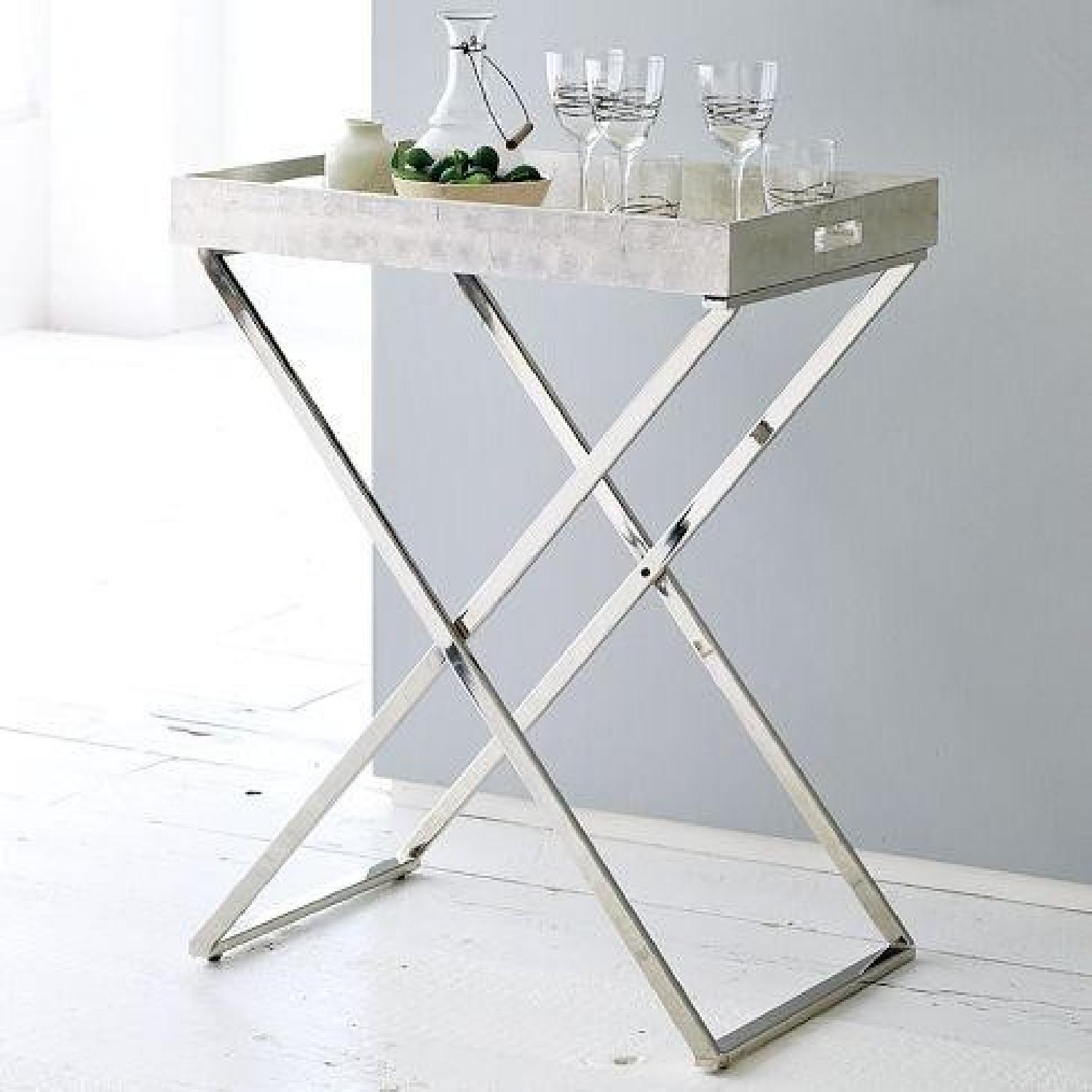 West Elm White Large Laquer Tray w/ Silver Tall Stand - AptDeco