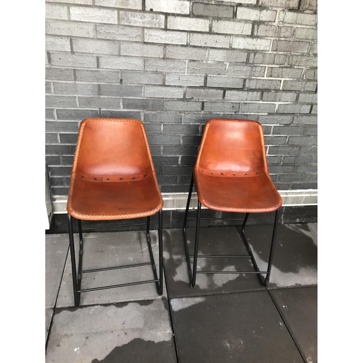 CB2 Roadhouse Counter-Heights Leather Stools - image-1