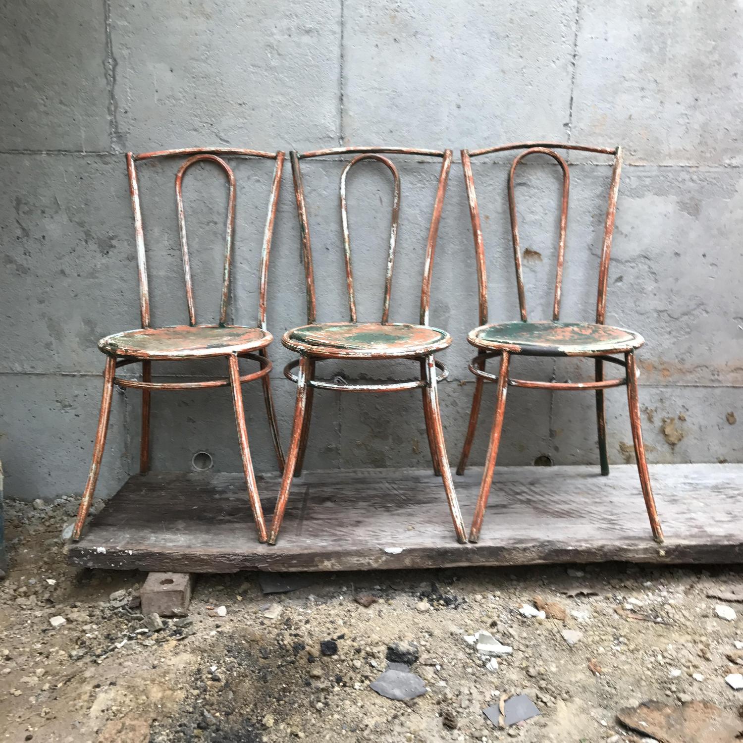 French Vintage Bistro Cafe Metal Industrial Chairs - image-1