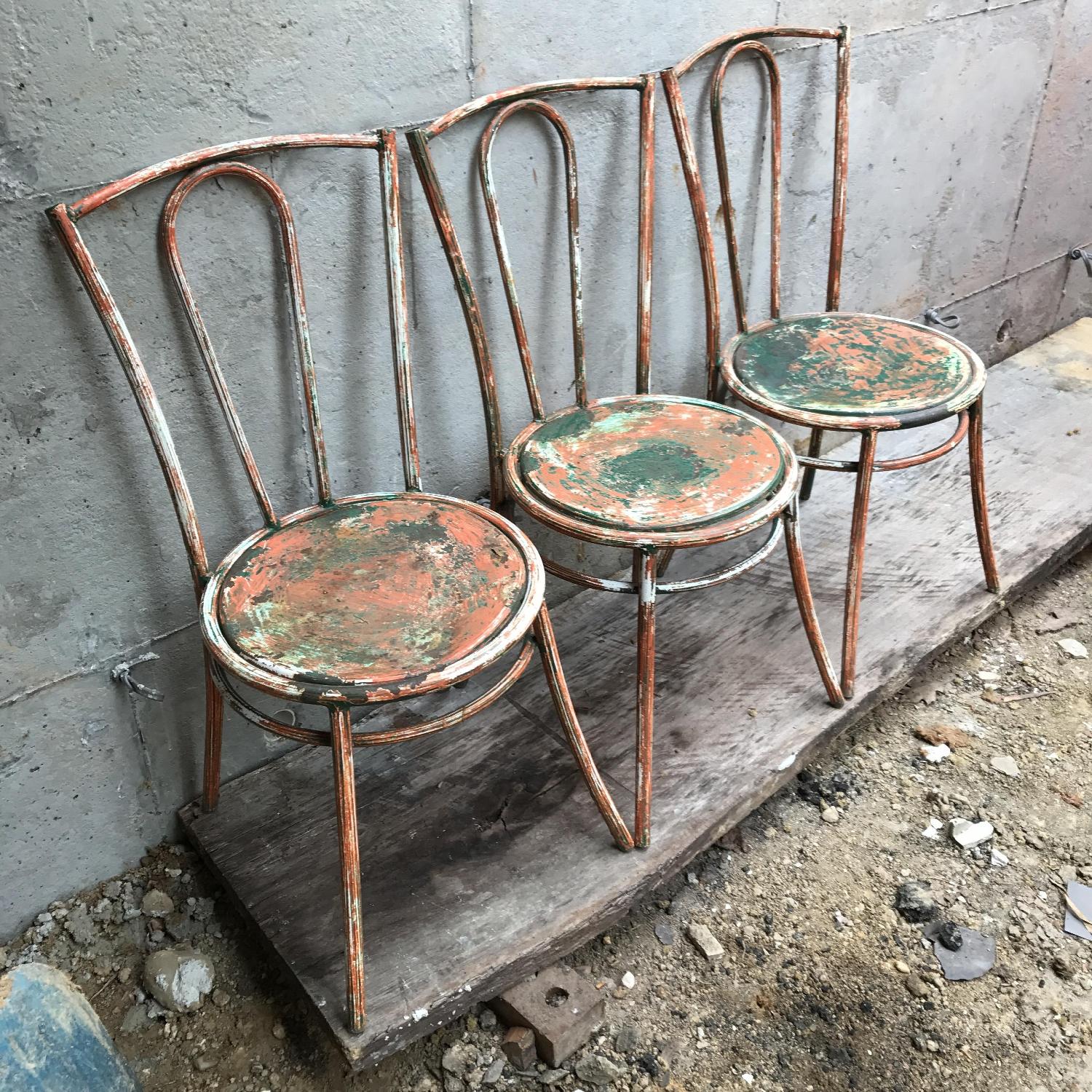 French Vintage Bistro Cafe Metal Industrial Chairs - image-3