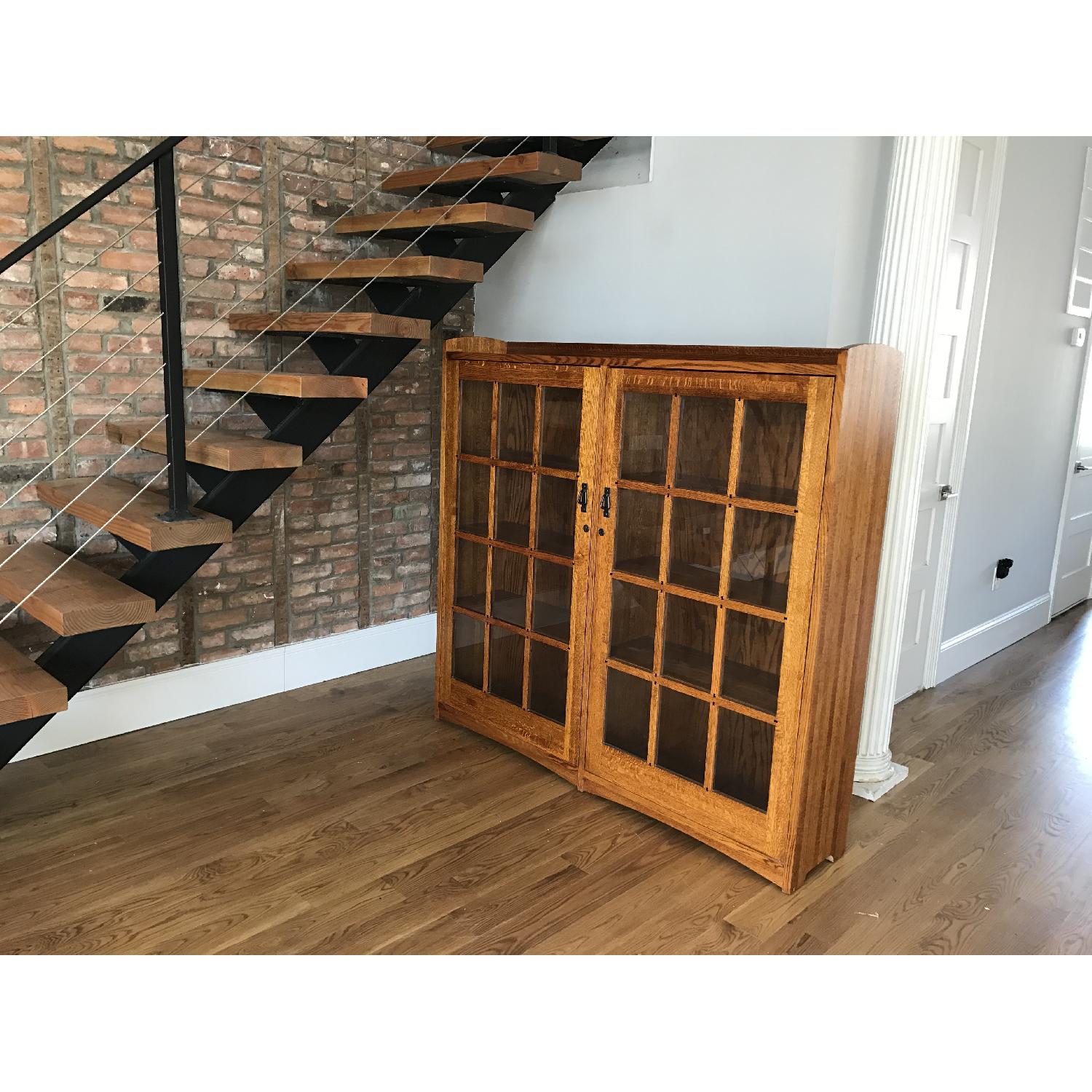 Restoration Hardware Mission Style Oak & Glass Bookcase - image-1