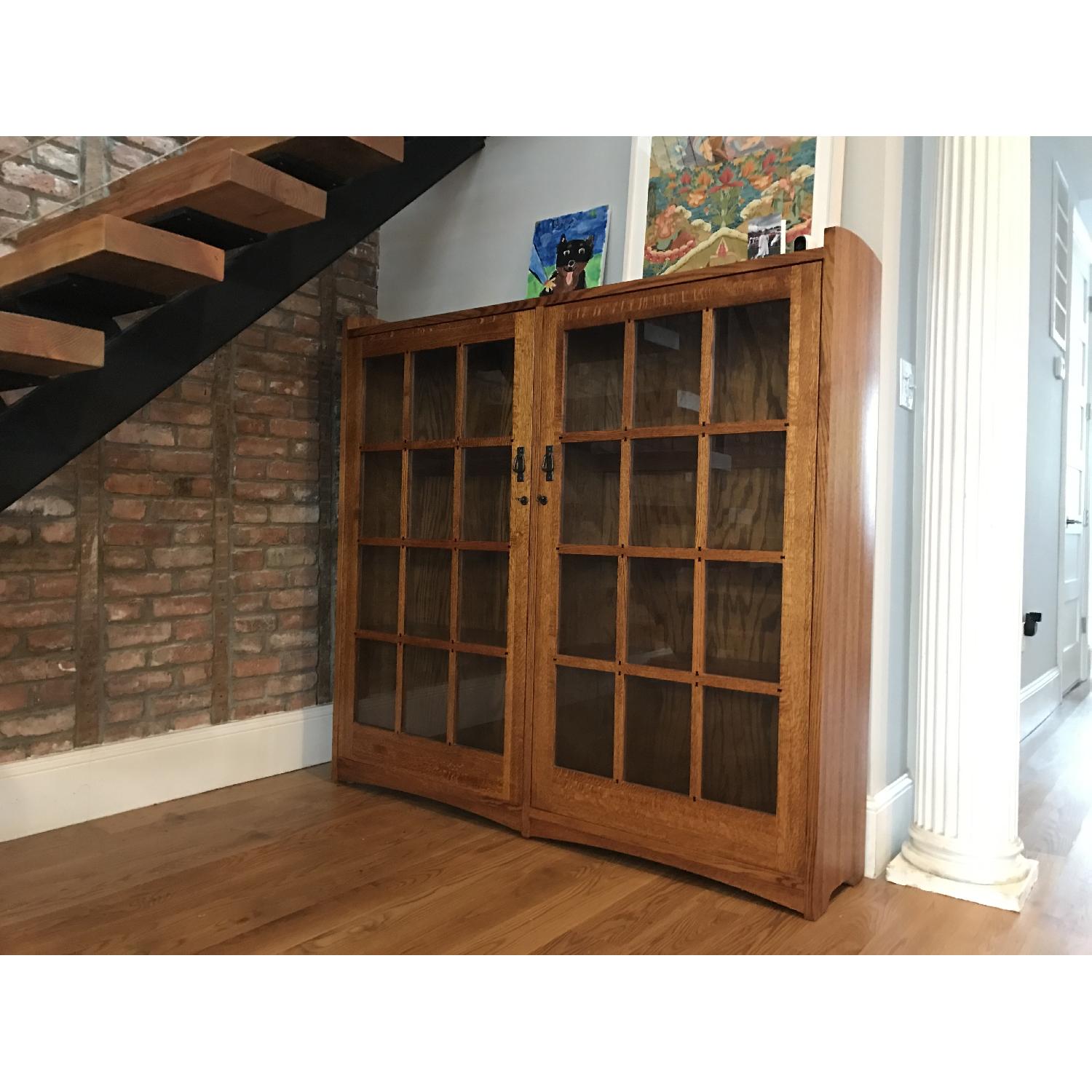 Restoration Hardware Mission Style Oak & Glass Bookcase - image-4
