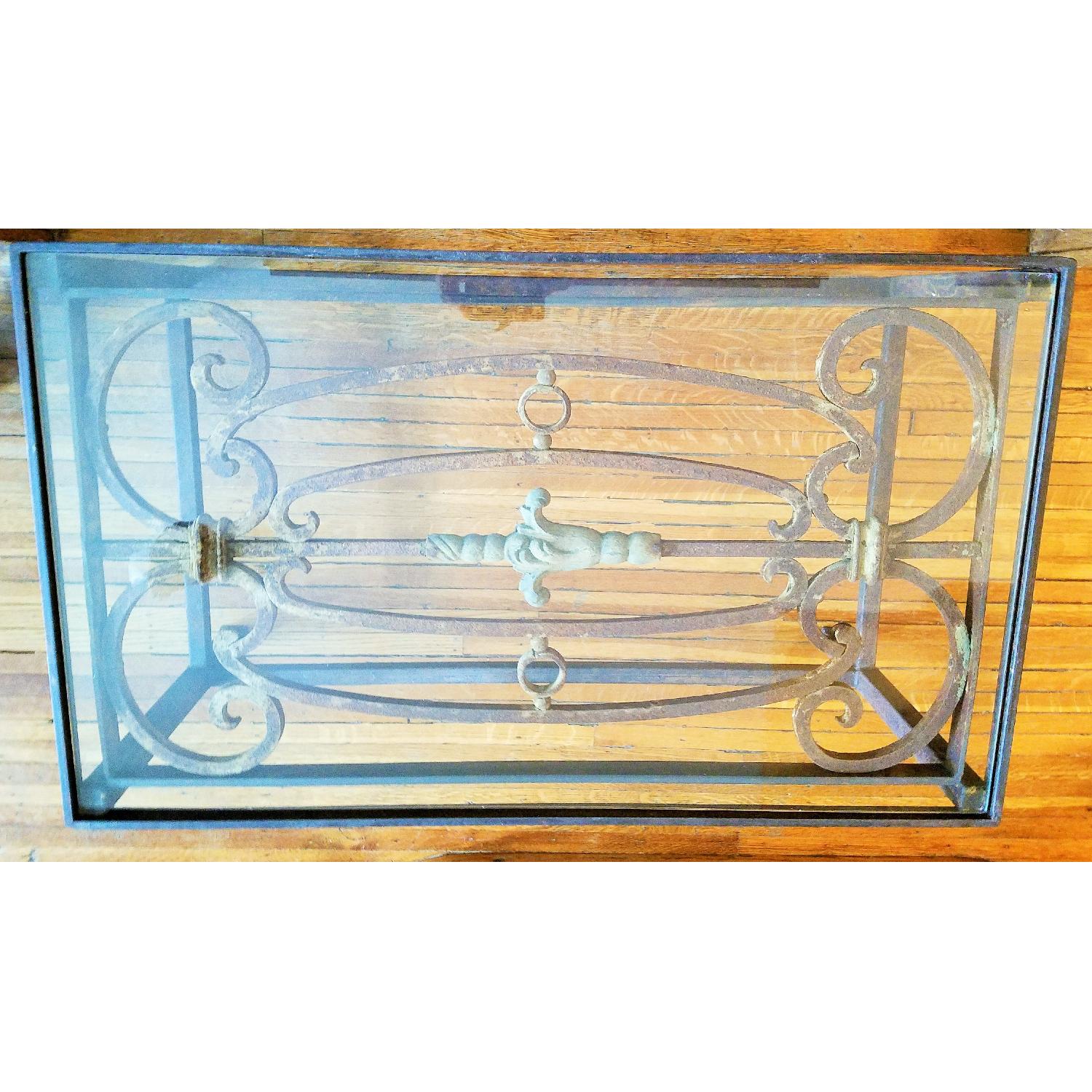 Harvest Antique Rod Iron Glass Coffee Table - image-2