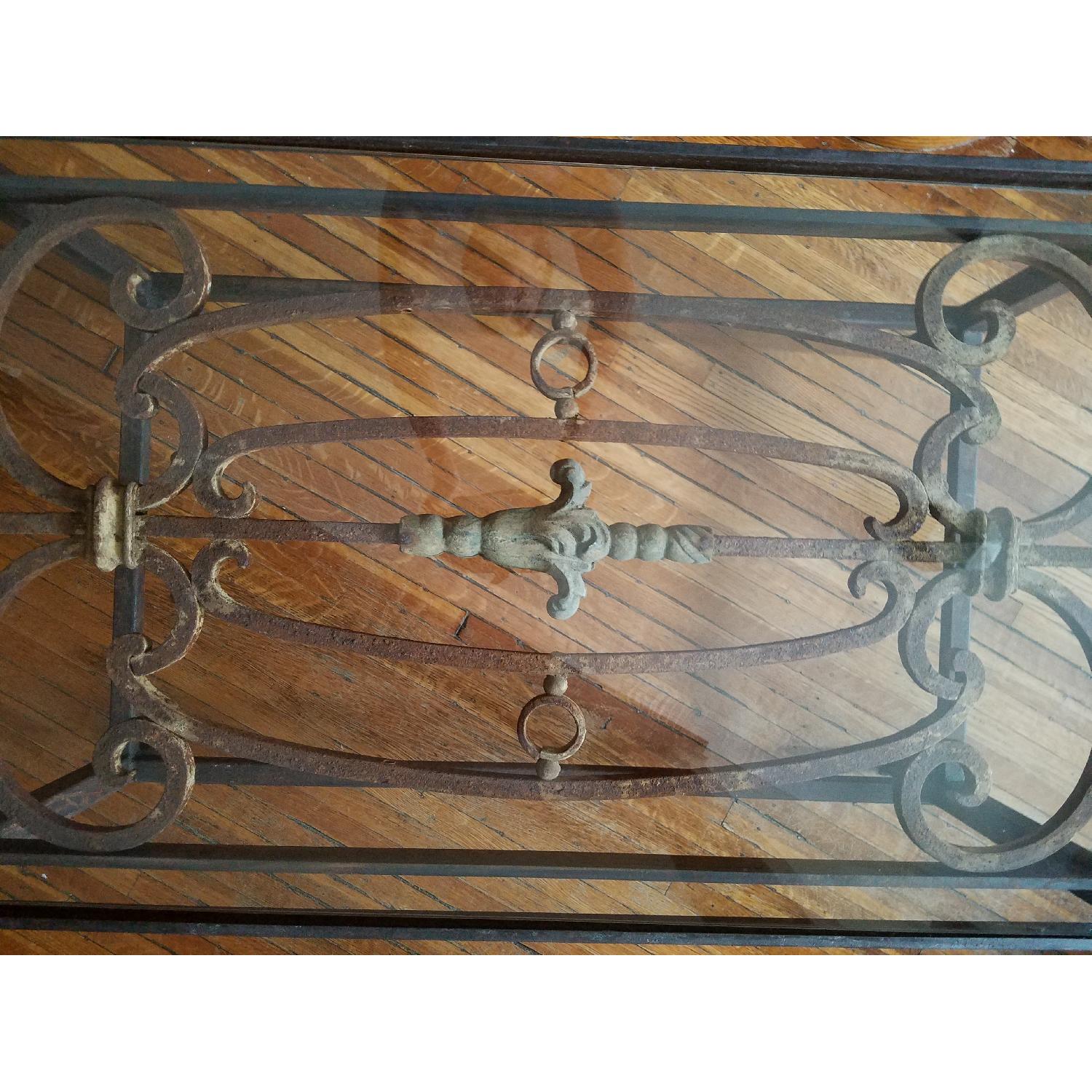 Harvest Antique Rod Iron Glass Coffee Table - image-3