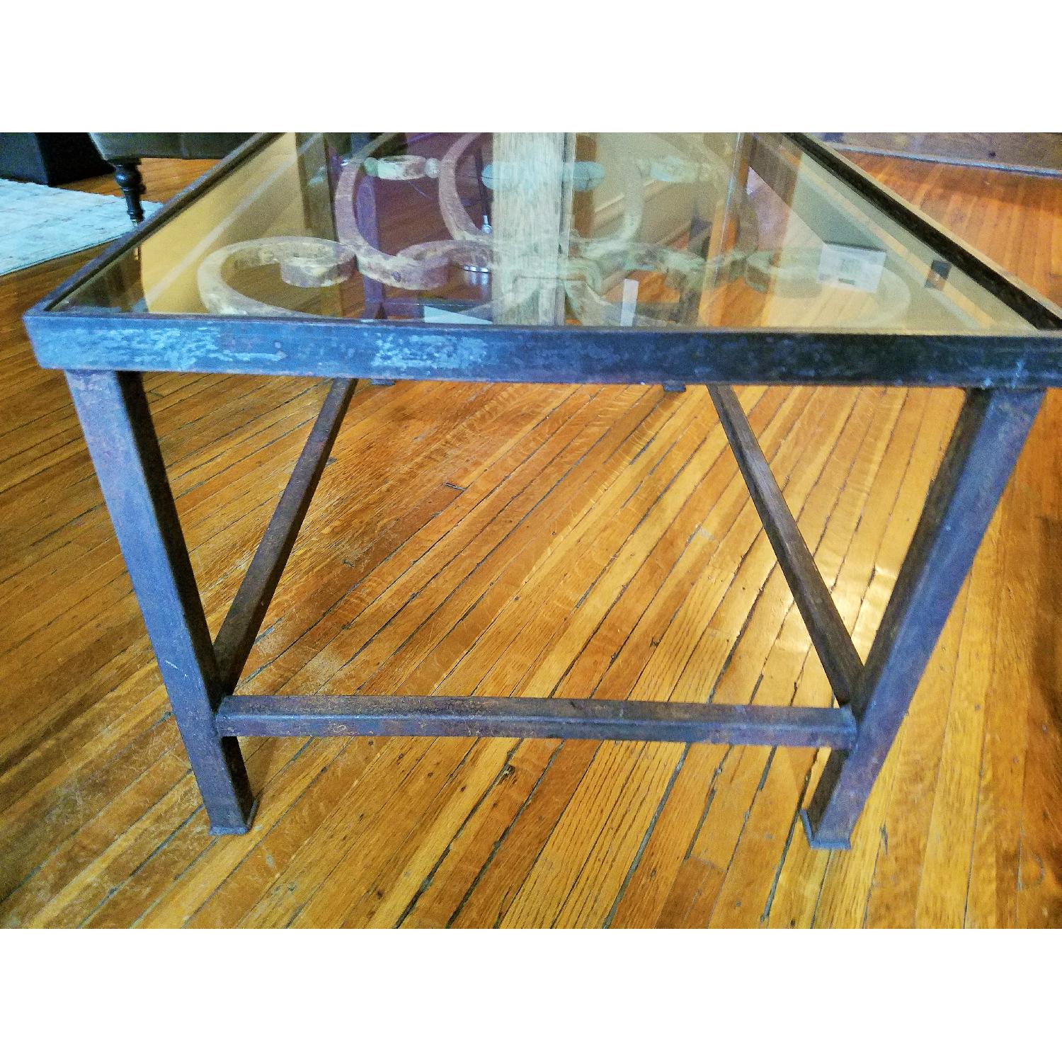 Harvest Antique Rod Iron Glass Coffee Table - image-5