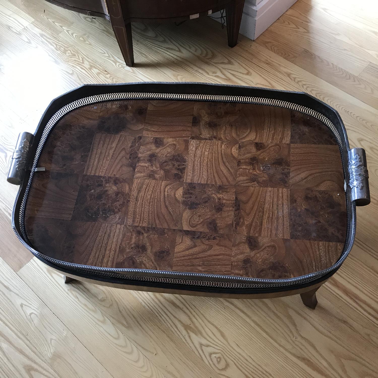 Wood & Silver Tray Coffee Table AptDeco