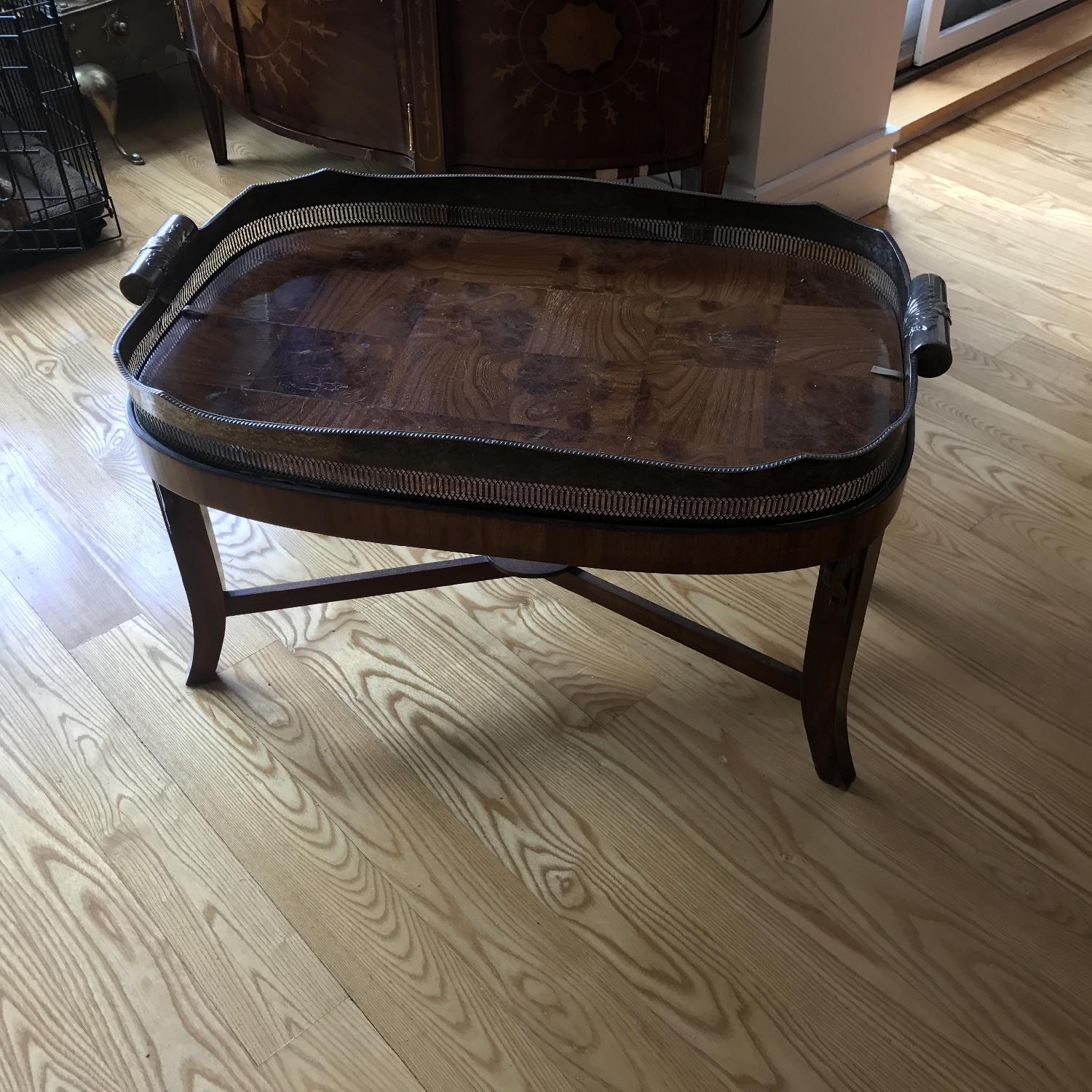 Wood & Silver Tray Coffee Table - image-3