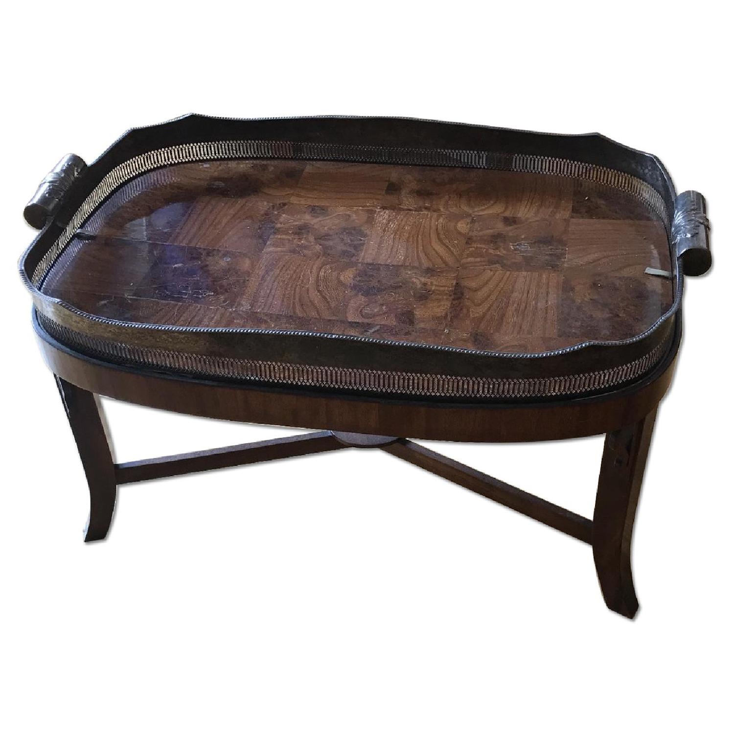 Wood & Silver Tray Coffee Table AptDeco