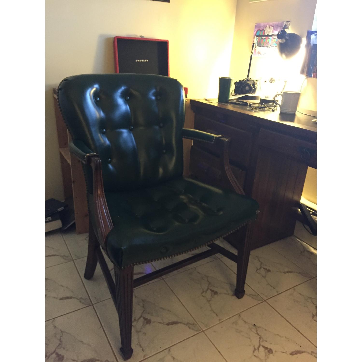 Hickory Chair Company Antique Leather Chair w/ Brass Rivets - image-1