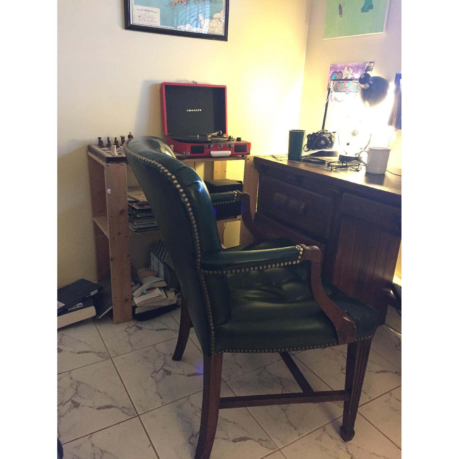 Hickory Chair Company Antique Leather Chair w/ Brass Rivets - image-2