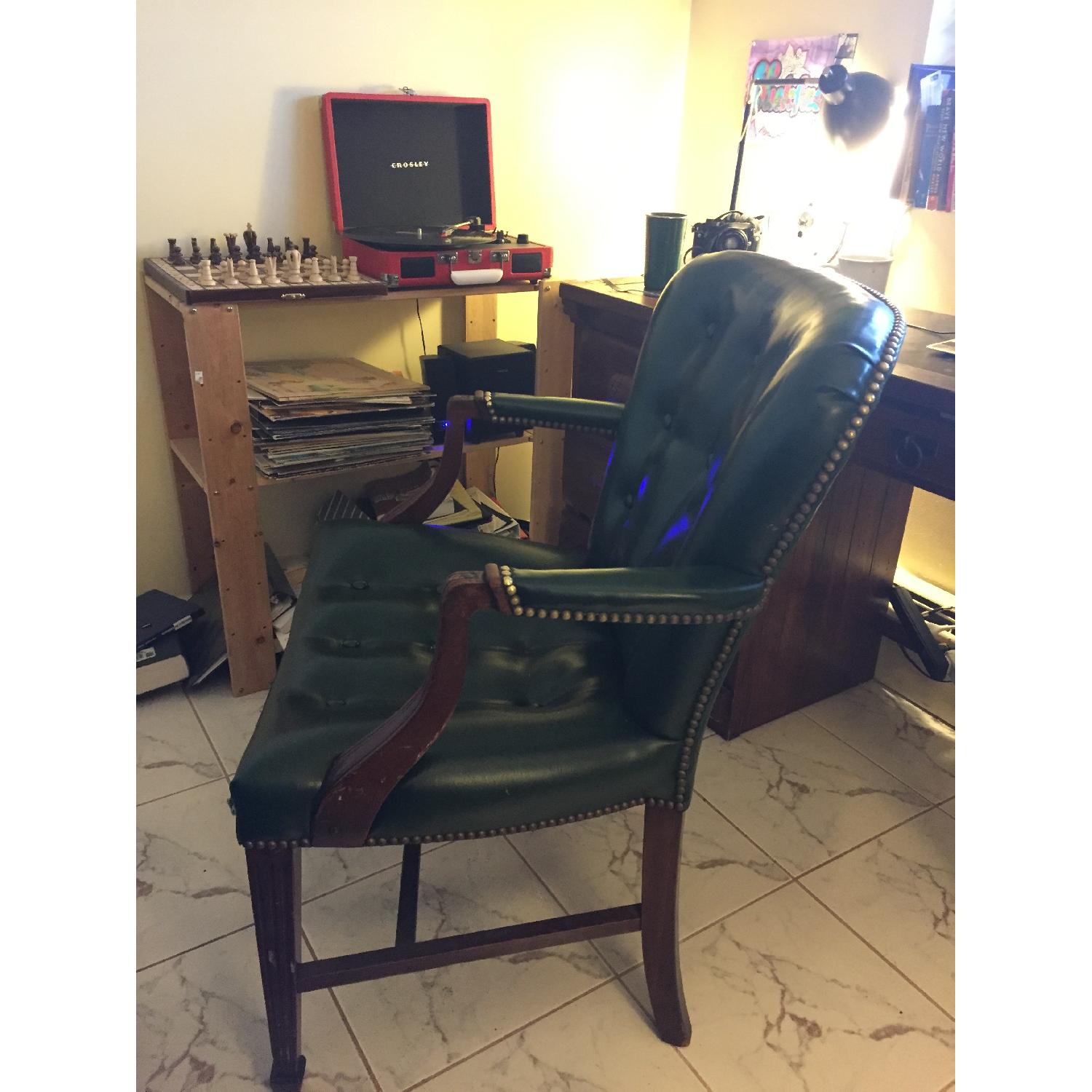 Hickory Chair Company Antique Leather Chair w/ Brass Rivets - image-3