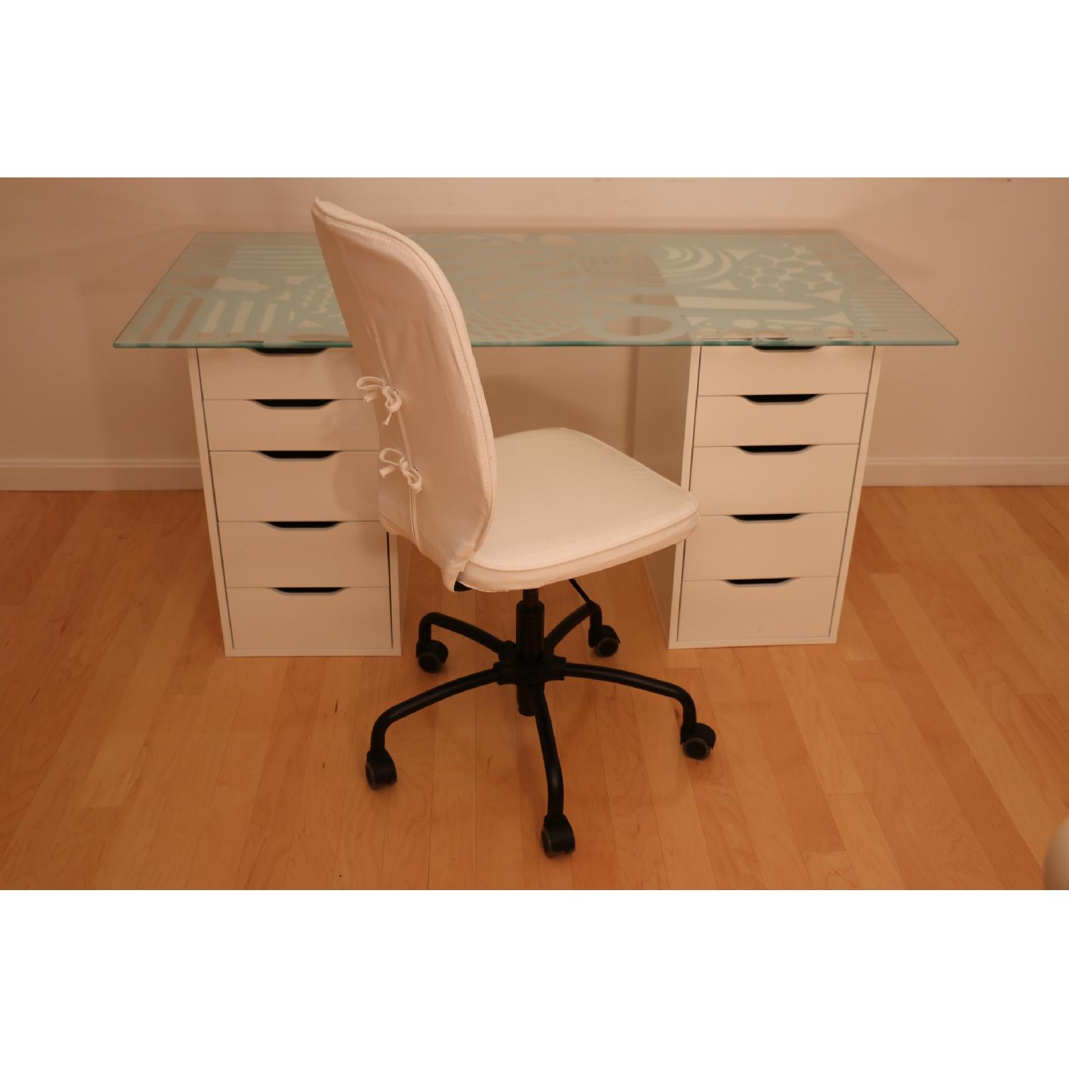 Ikea Glass Top Desk w/ 2 Drawer Units & Swivel Chair AptDeco