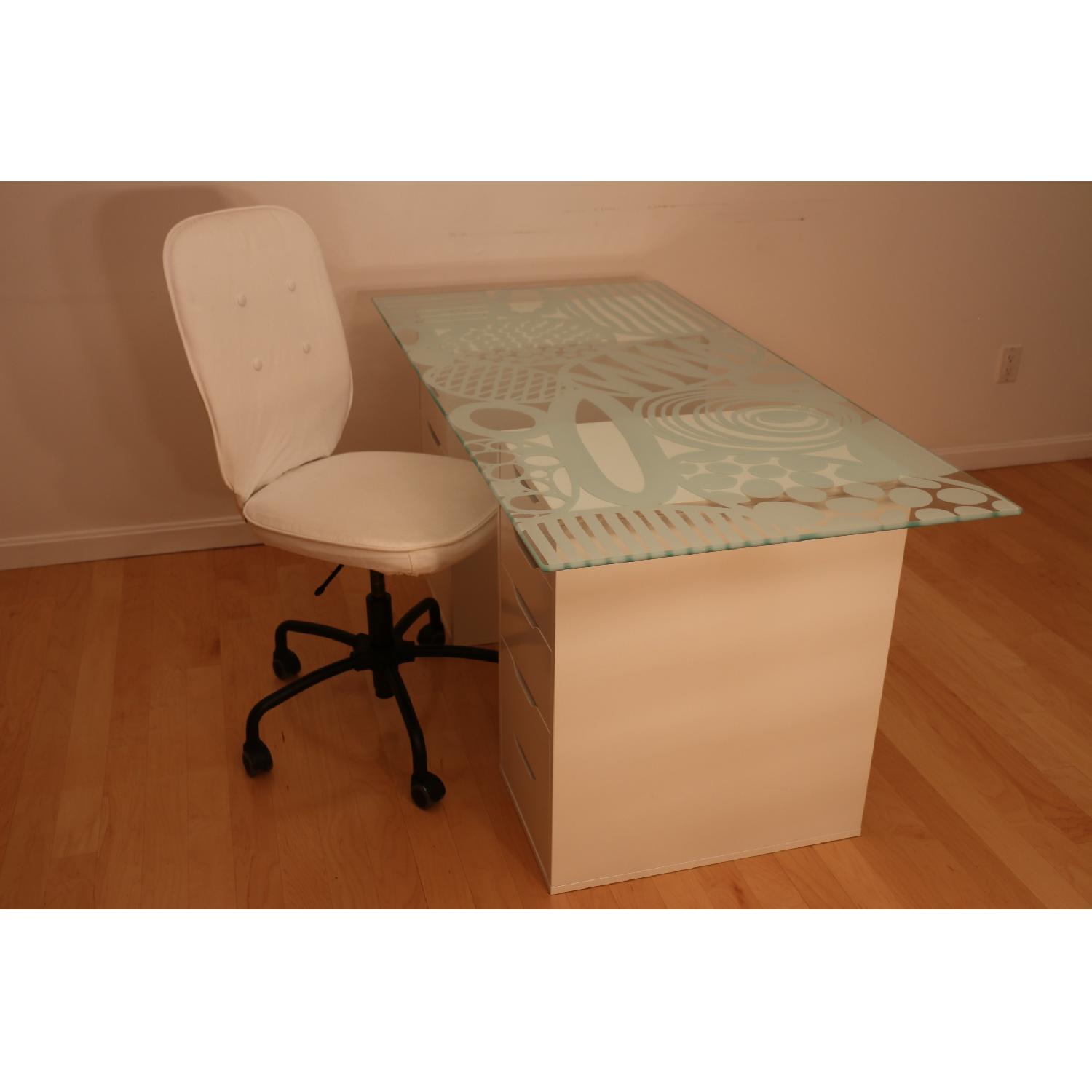 Ikea Glass Top Desk w/ 2 Drawer Units & Swivel Chair - image-4