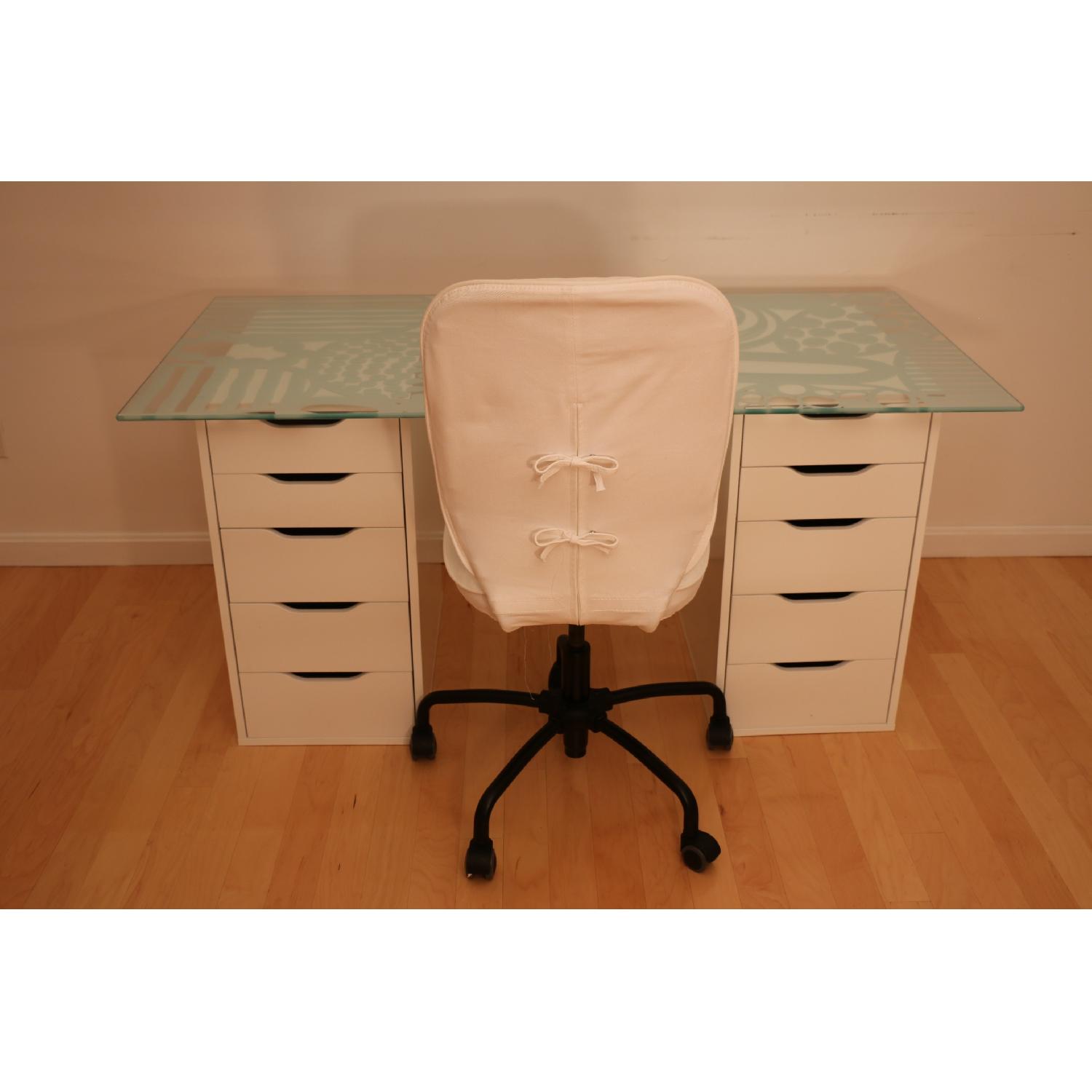 Ikea Glass Top Desk w/ 2 Drawer Units & Swivel Chair - image-14