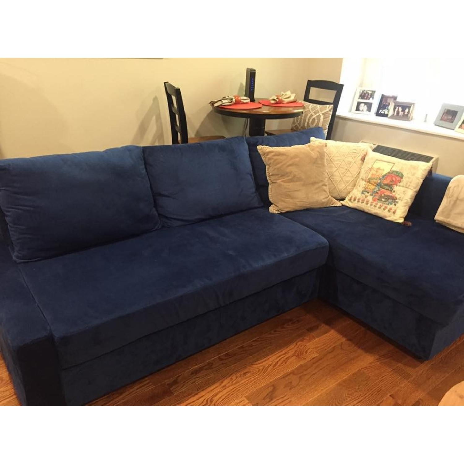 Ikea Friheten Blue Suede Sofa Bed w/ Reversible Chaise - image-1