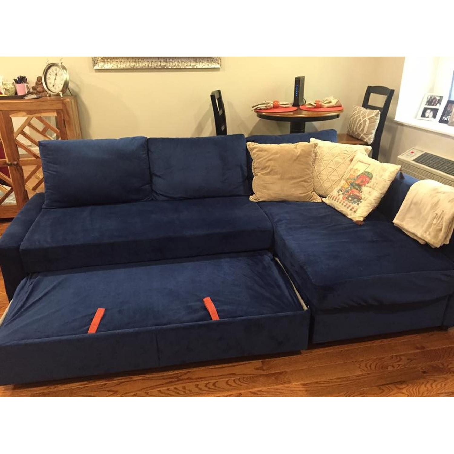 Ikea Friheten Blue Suede Sofa Bed w/ Reversible Chaise - image-4