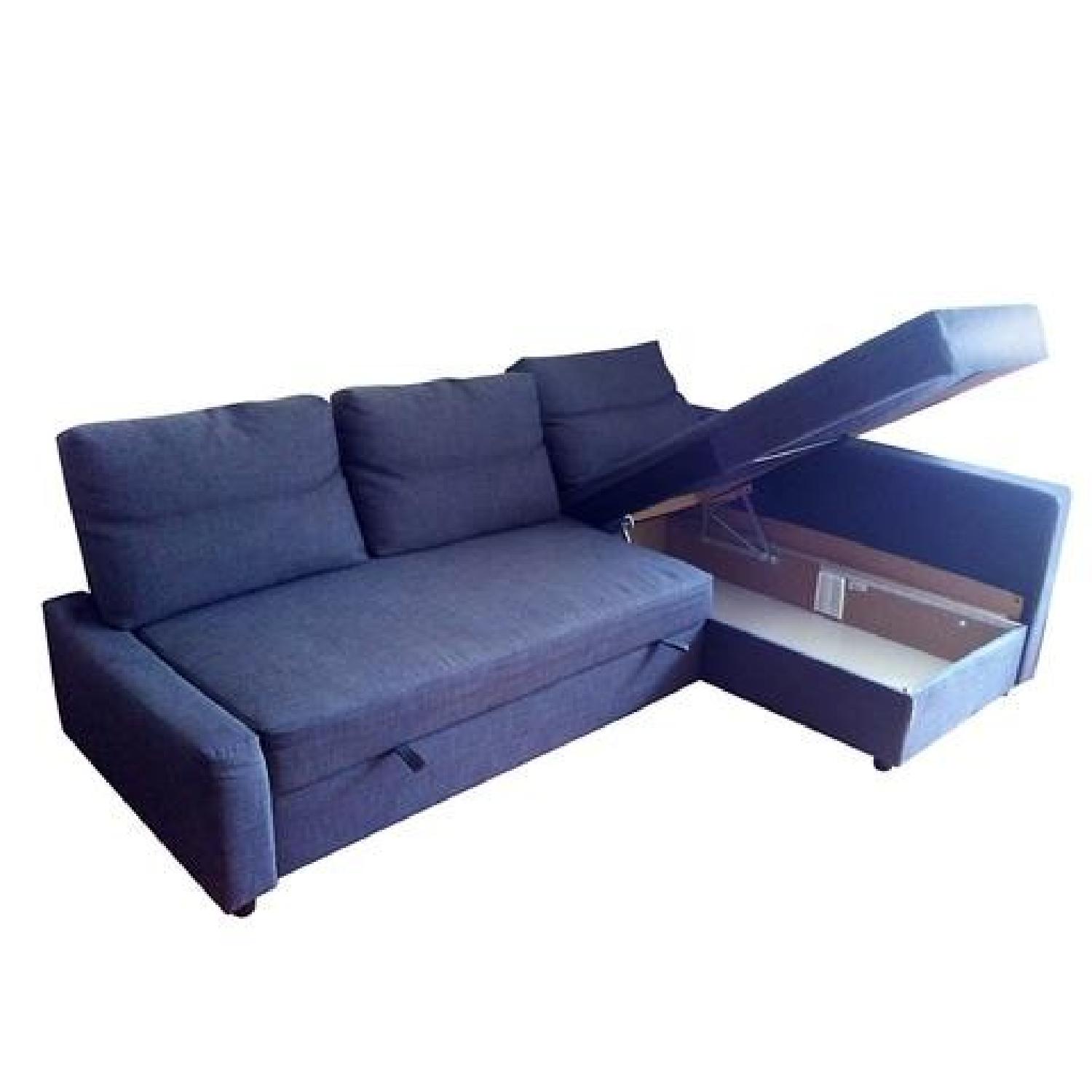 Ikea Friheten Blue Suede Sofa Bed w/ Reversible Chaise - image-5