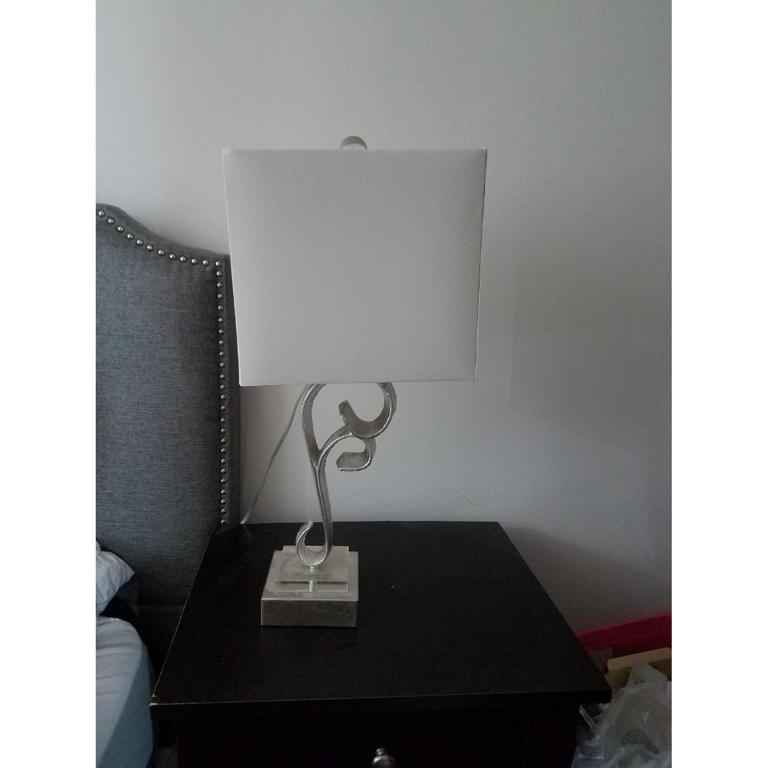 Nicole Miller Silver Base Lamps w/ Square Shades - image-1