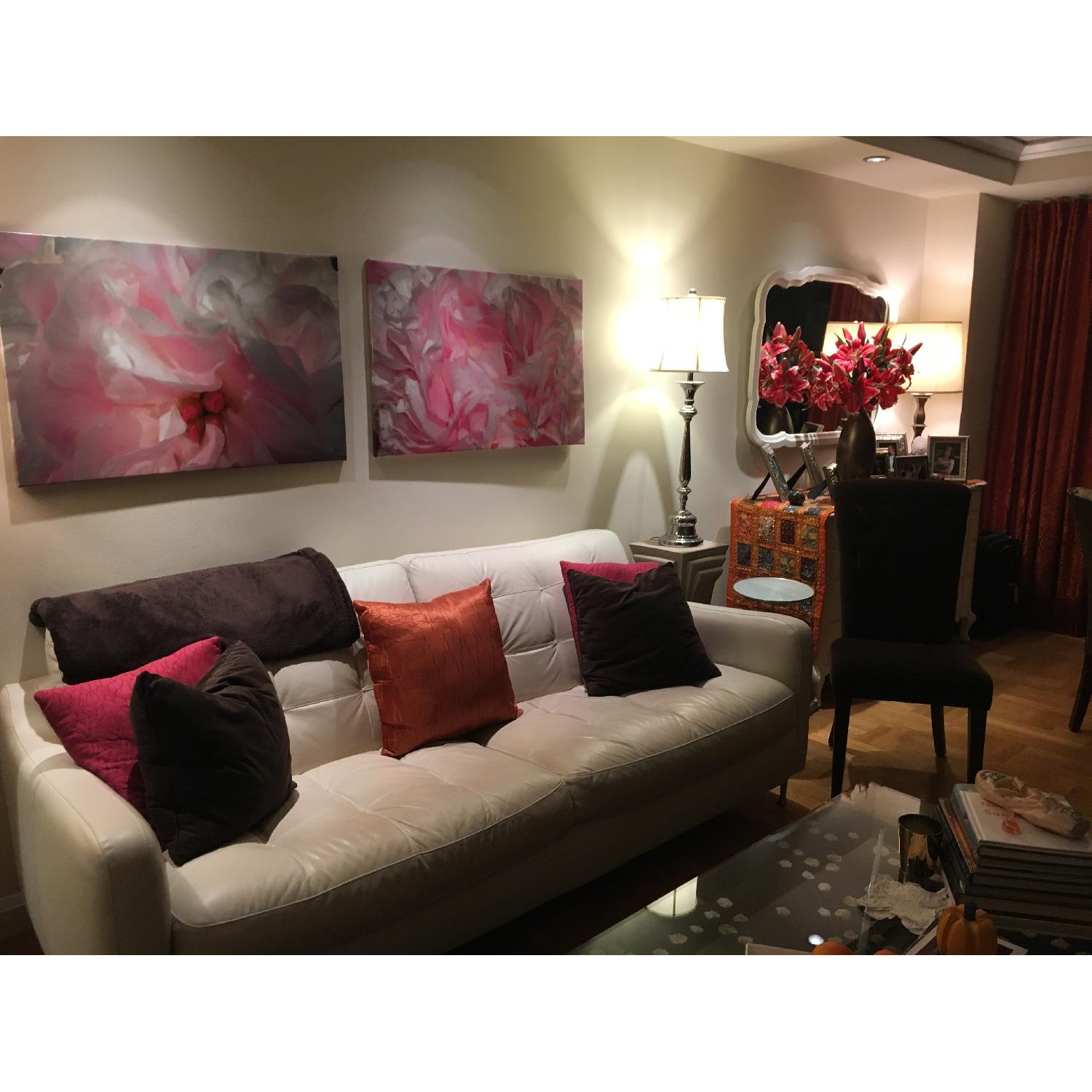 Natuzzi White Leather Sofa & Ottoman - image-1