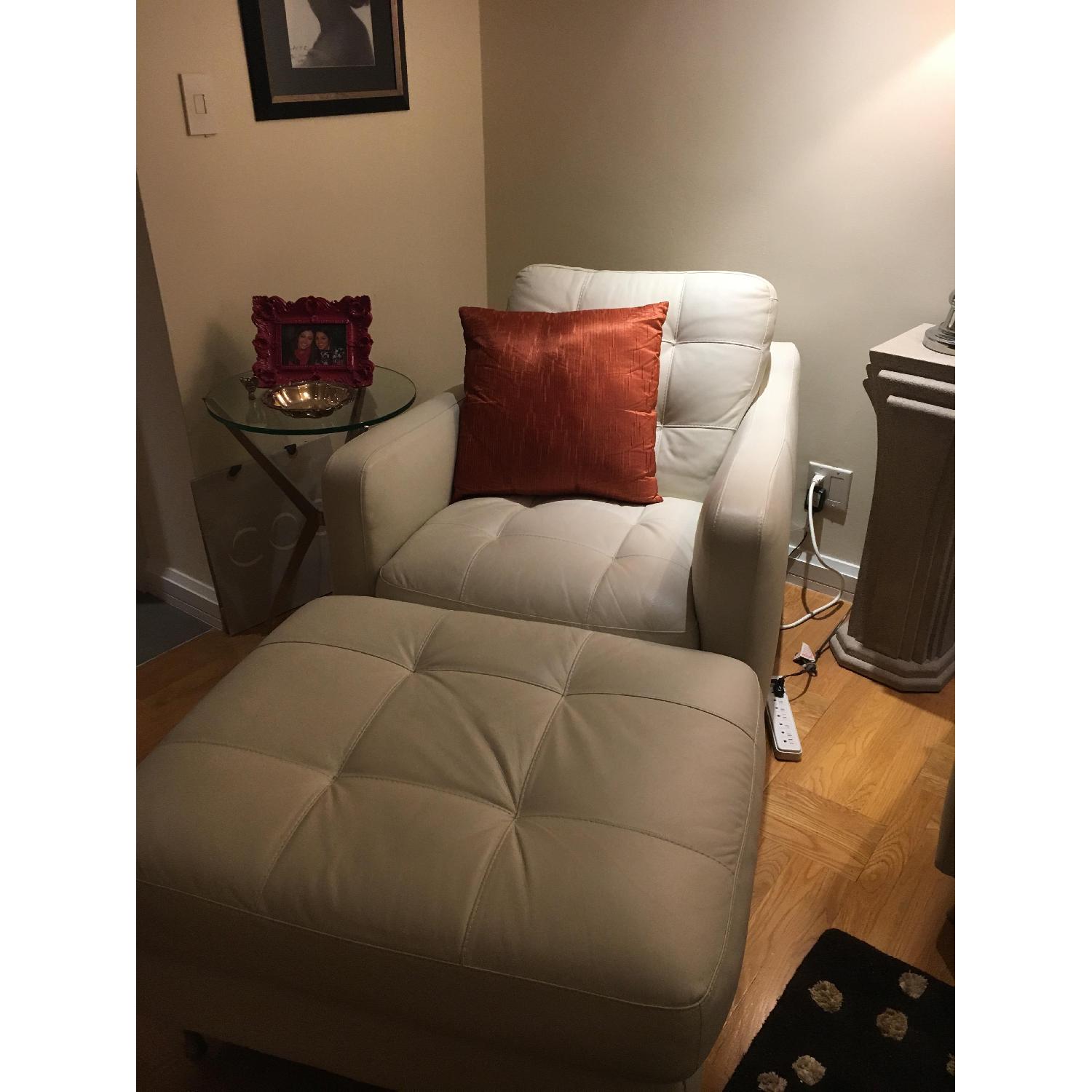 Natuzzi White Leather Sofa & Ottoman AptDeco