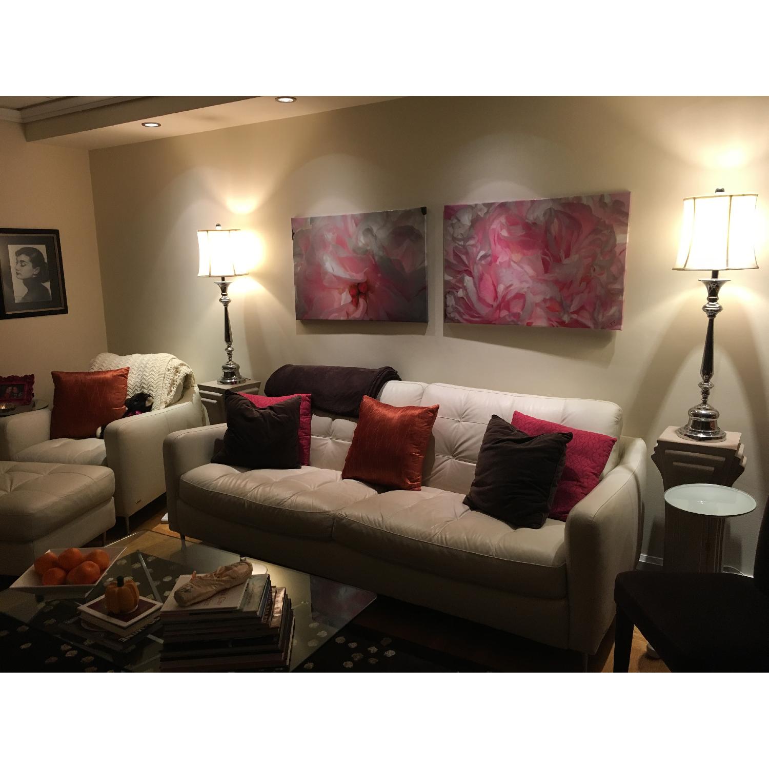 Natuzzi White Leather Sofa & Ottoman - image-3