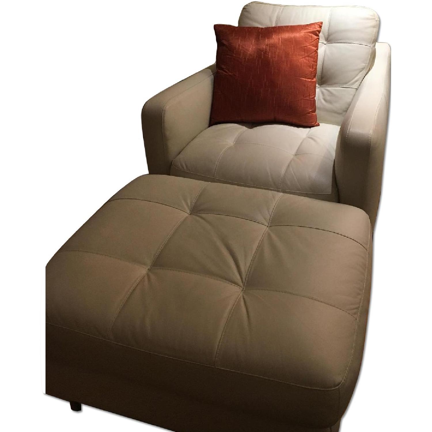 Natuzzi White Leather Sofa & Ottoman AptDeco