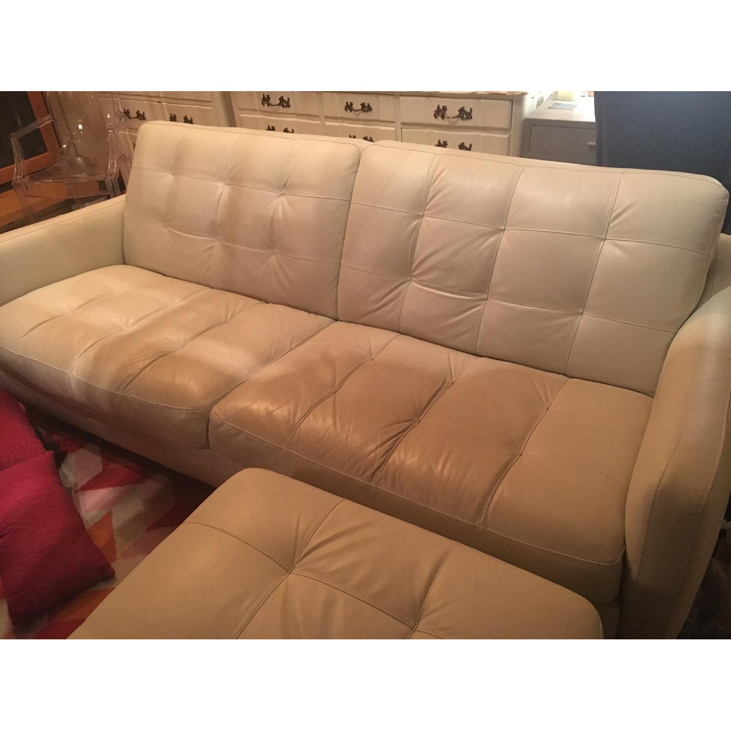 Natuzzi White Leather Sofa & Ottoman AptDeco