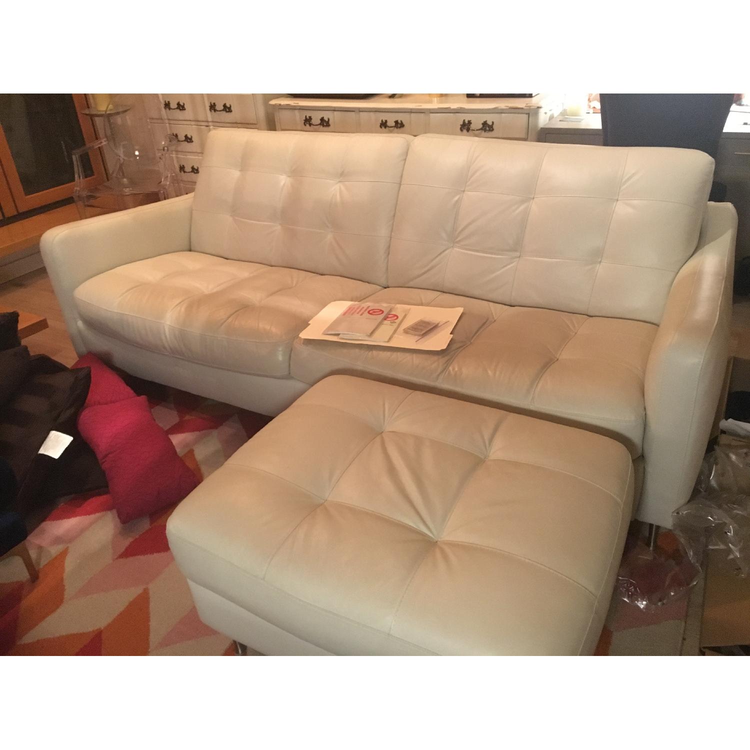 Natuzzi White Leather Sofa & Ottoman AptDeco