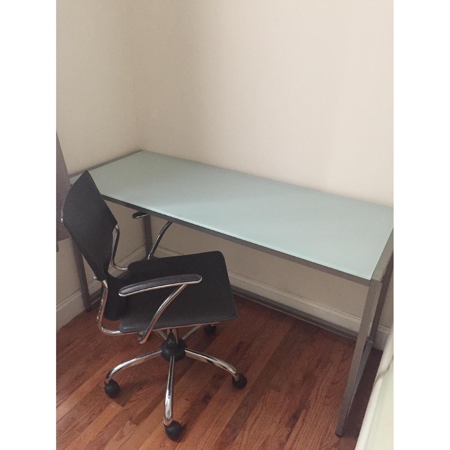 CB2 Trig Frosted Glass Desk/Console Table - image-3