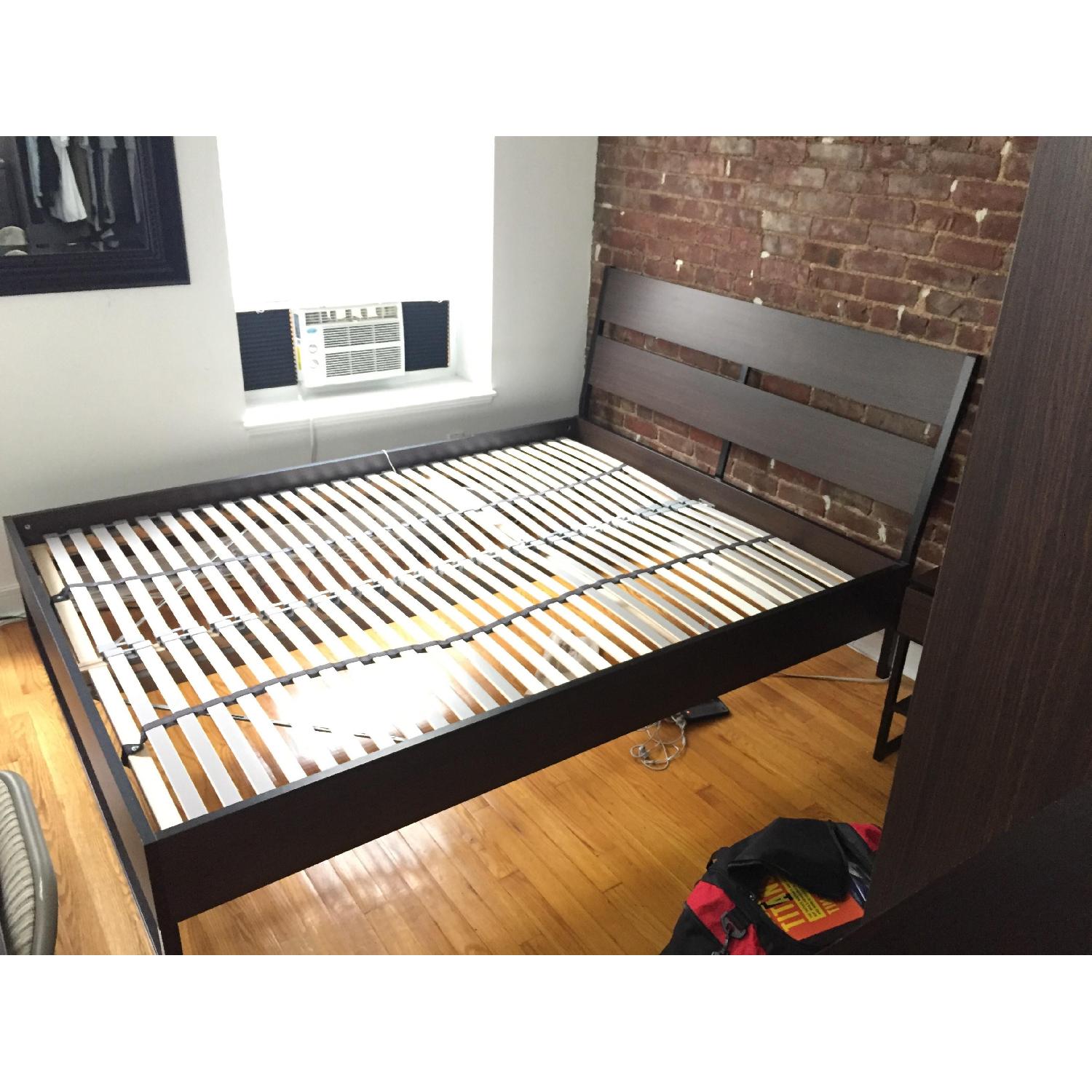 Ikea Trysil Dark Brown Wood & Black Metal Queen Bed Frame - image-5