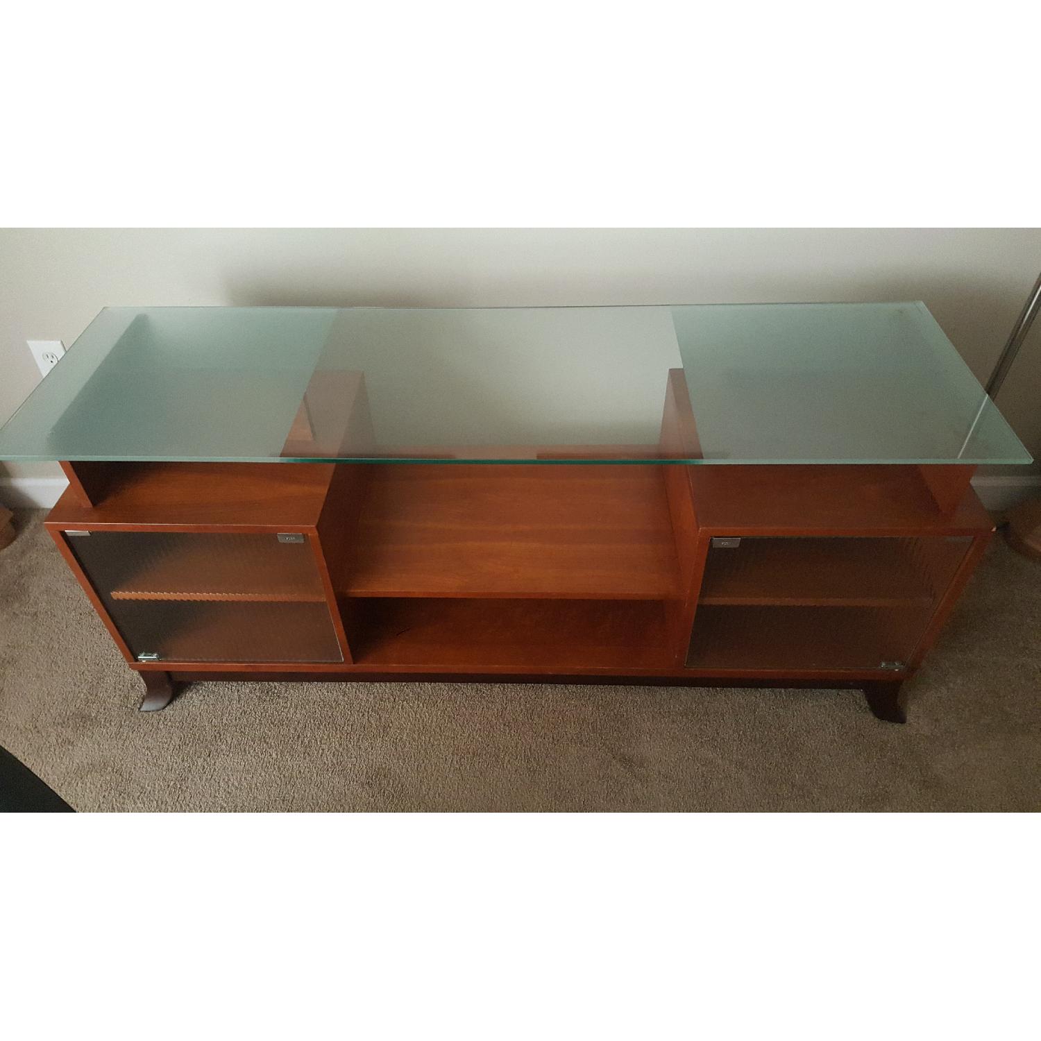 Solid Wood w/ Smoked Glass Entertainment Unit - image-1