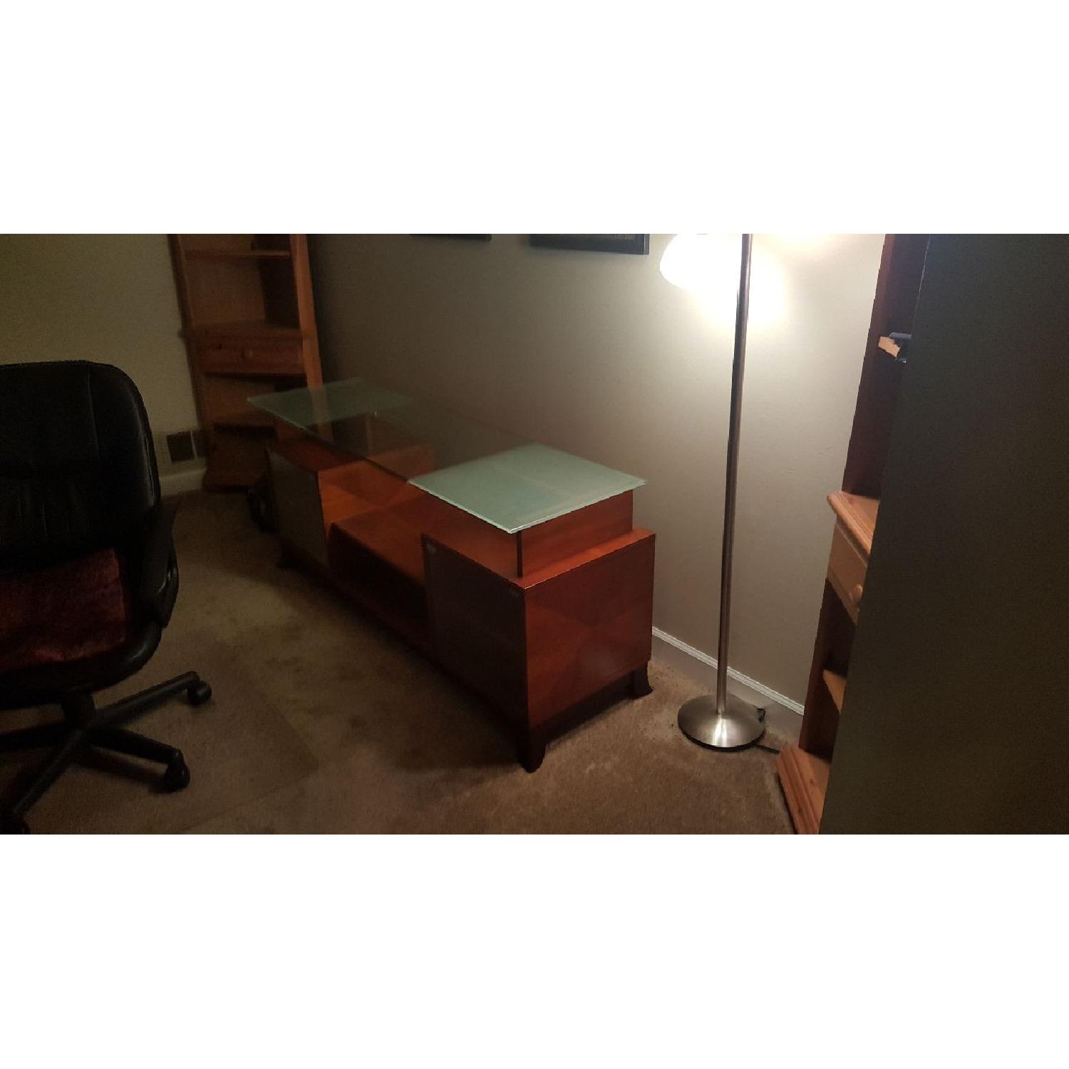 Solid Wood w/ Smoked Glass Entertainment Unit - image-2