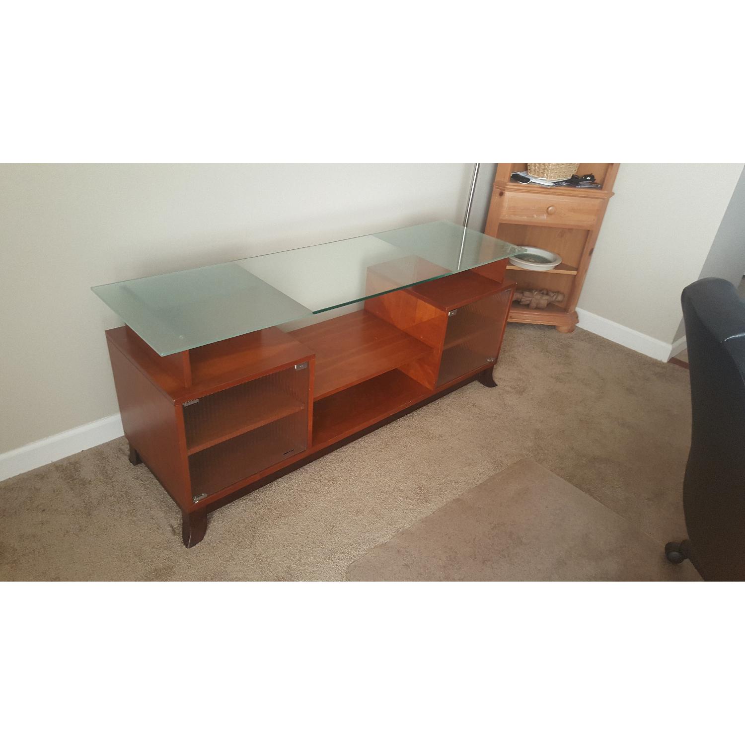 Solid Wood w/ Smoked Glass Entertainment Unit - image-3