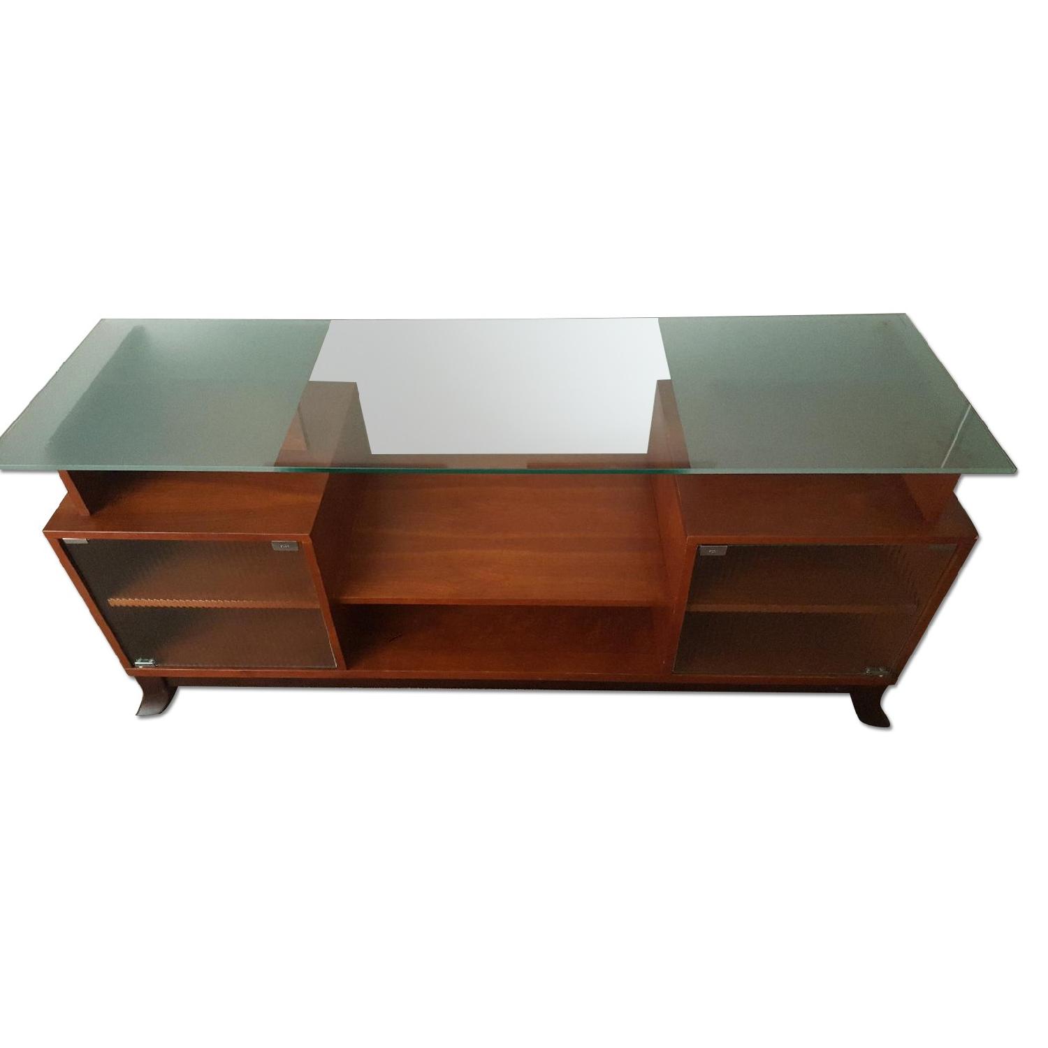 Solid Wood w/ Smoked Glass Entertainment Unit - image-0