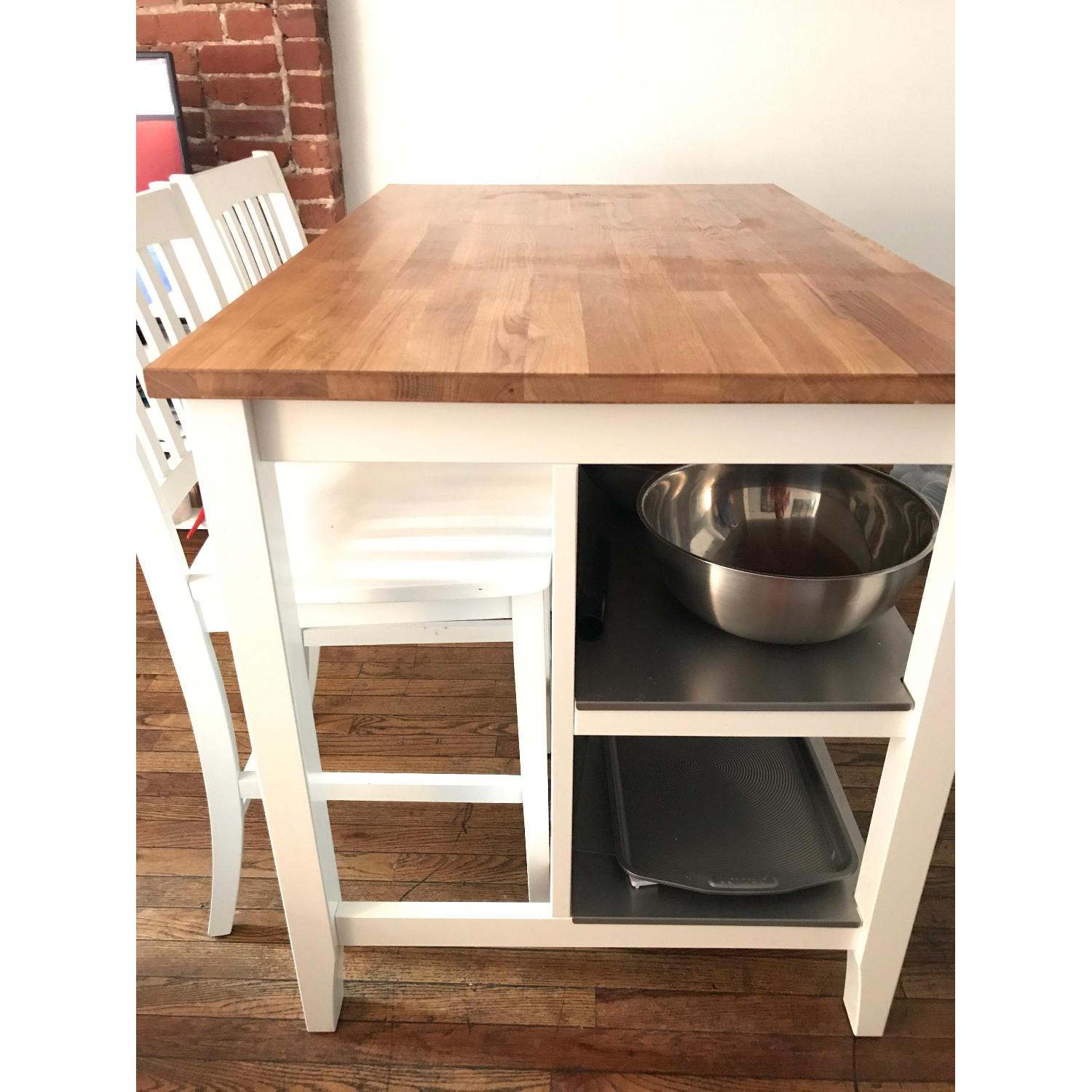 Ikea Stenstorp White Kitchen Island w/ 2 Bar Stools - AptDeco