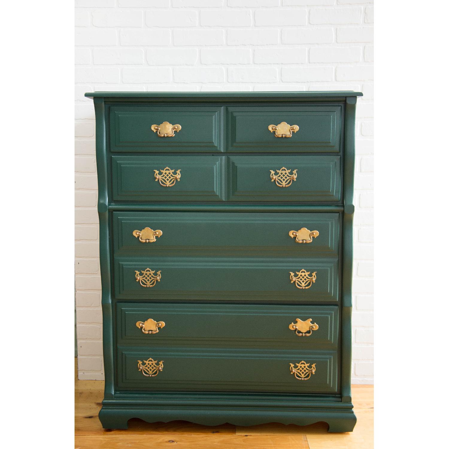 Highboy Chest of Drawers in Forest Green w/ Gold Accent - image-1