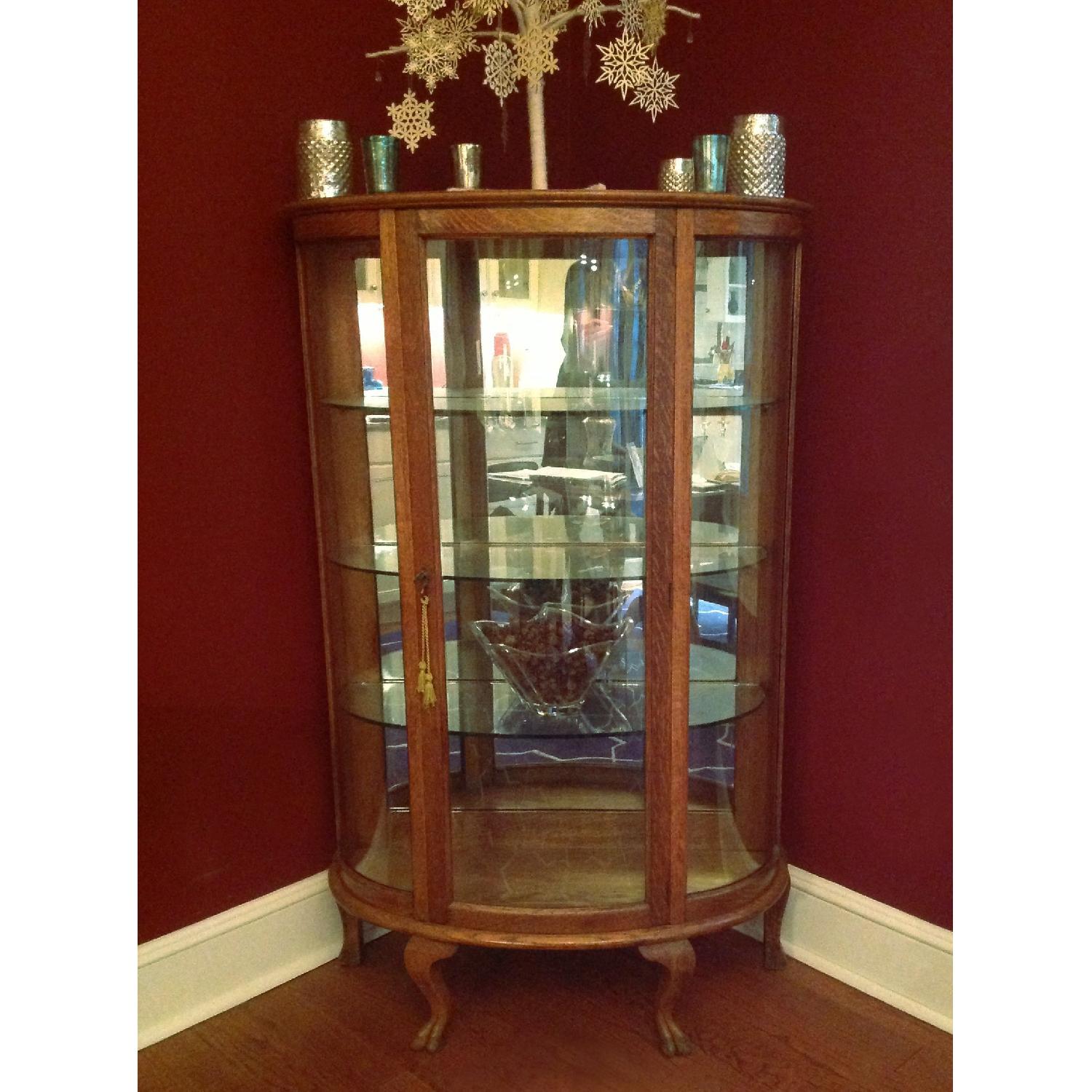 Victorian Oak & CurvedGlass Curio AptDeco