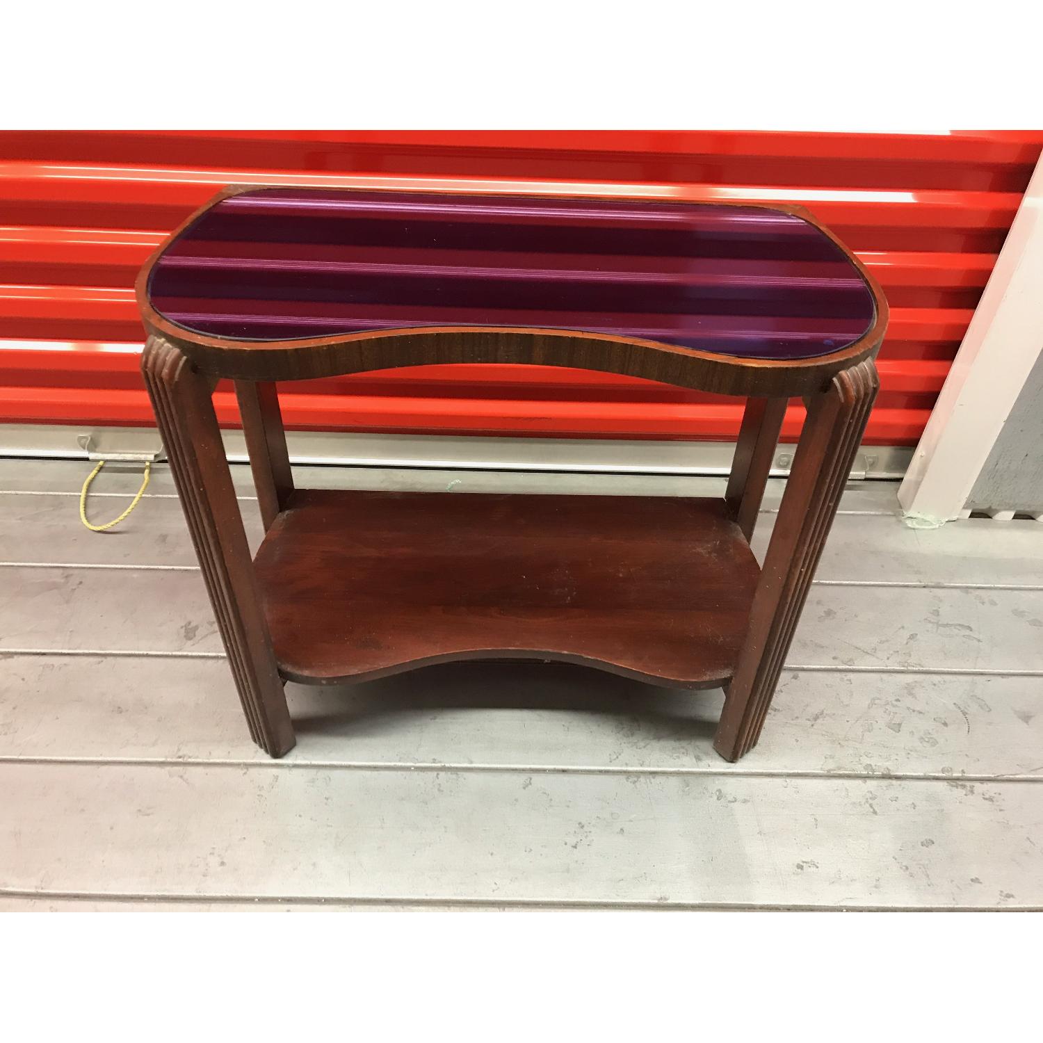 Macy's Wood Parlor Table w/ Removable Blue Stained Glass - image-1