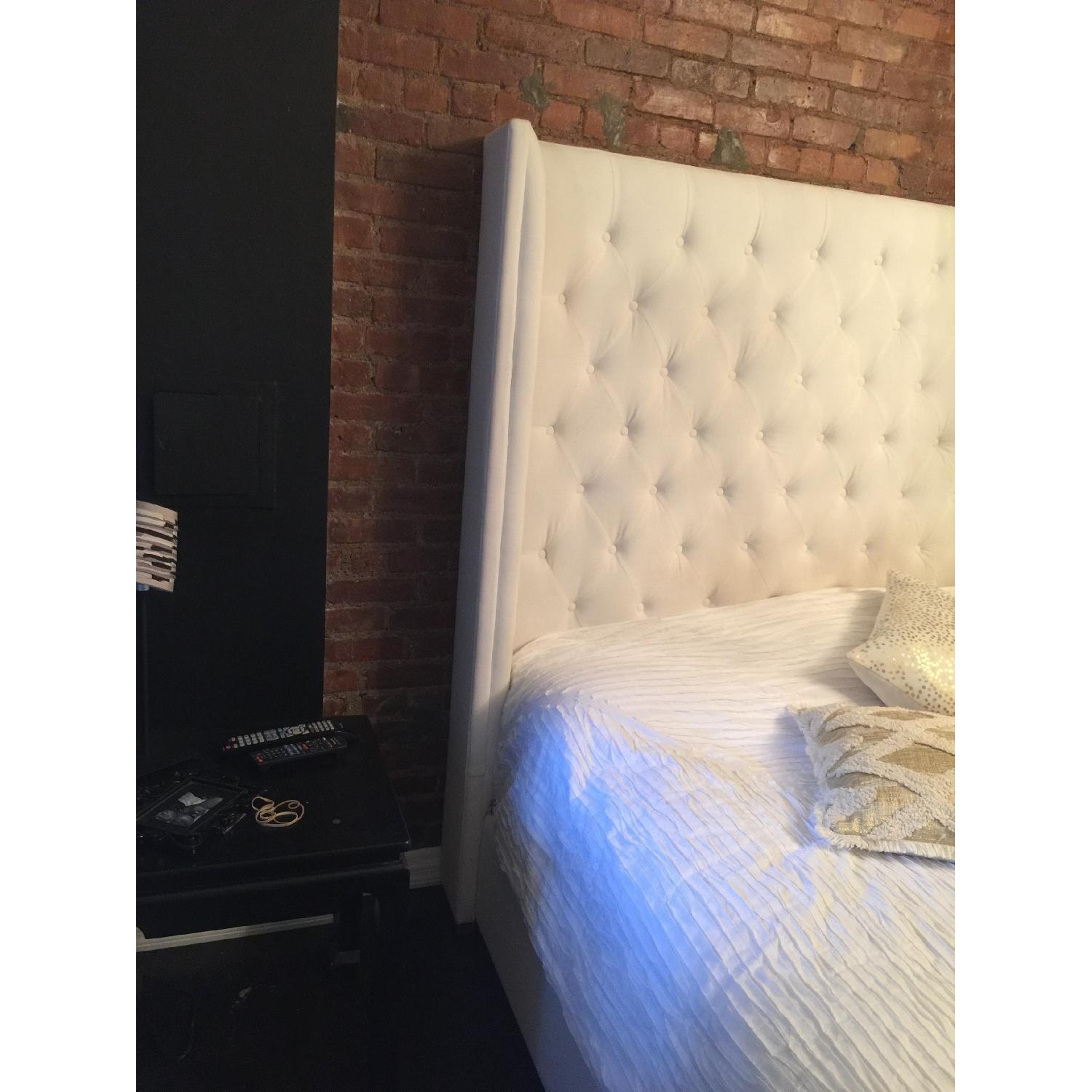 Restoration Hardware White Velvet Tufted King Sized Bed - image-4