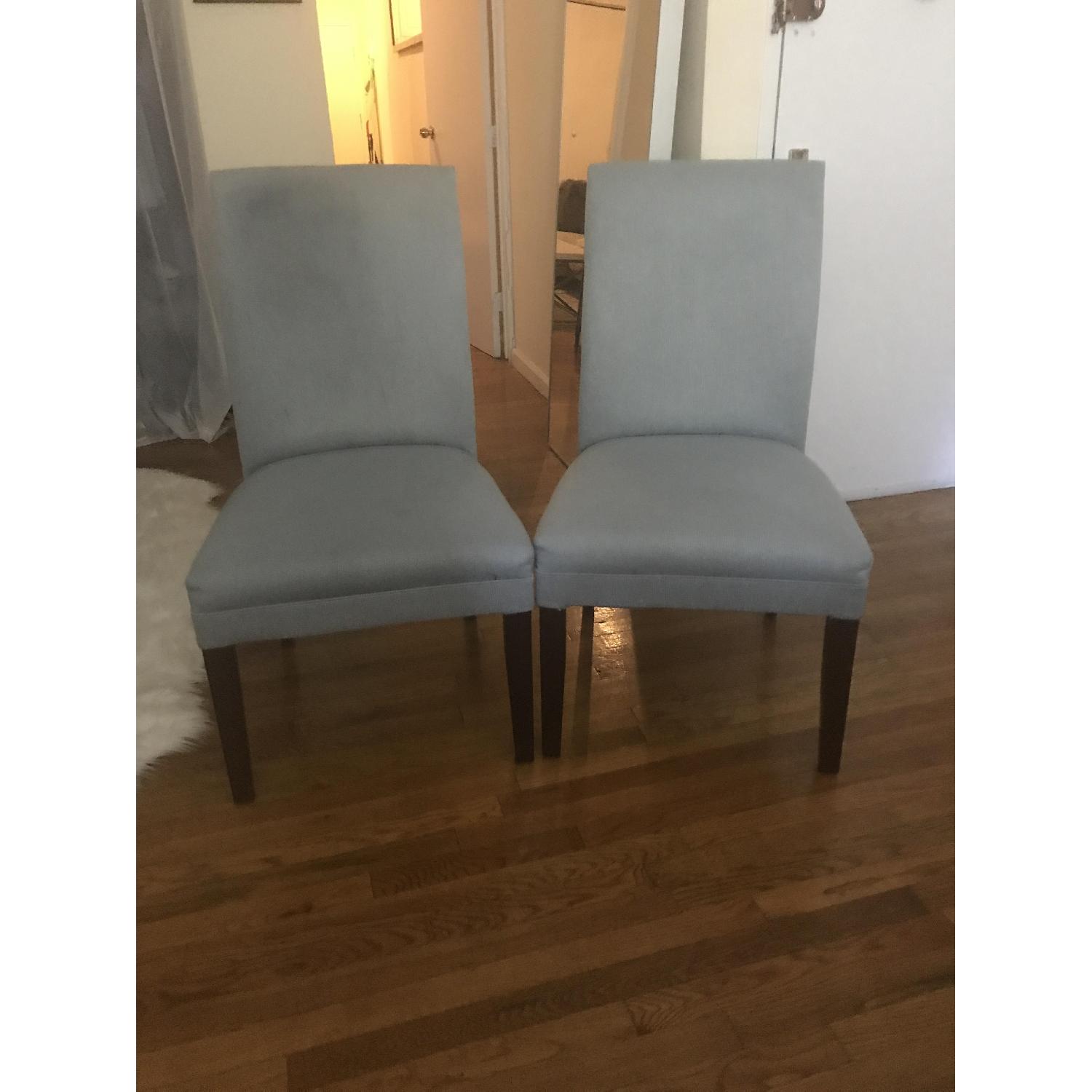 Dark Brown Wood Based Blue Padded Parsons Chairs - image-1