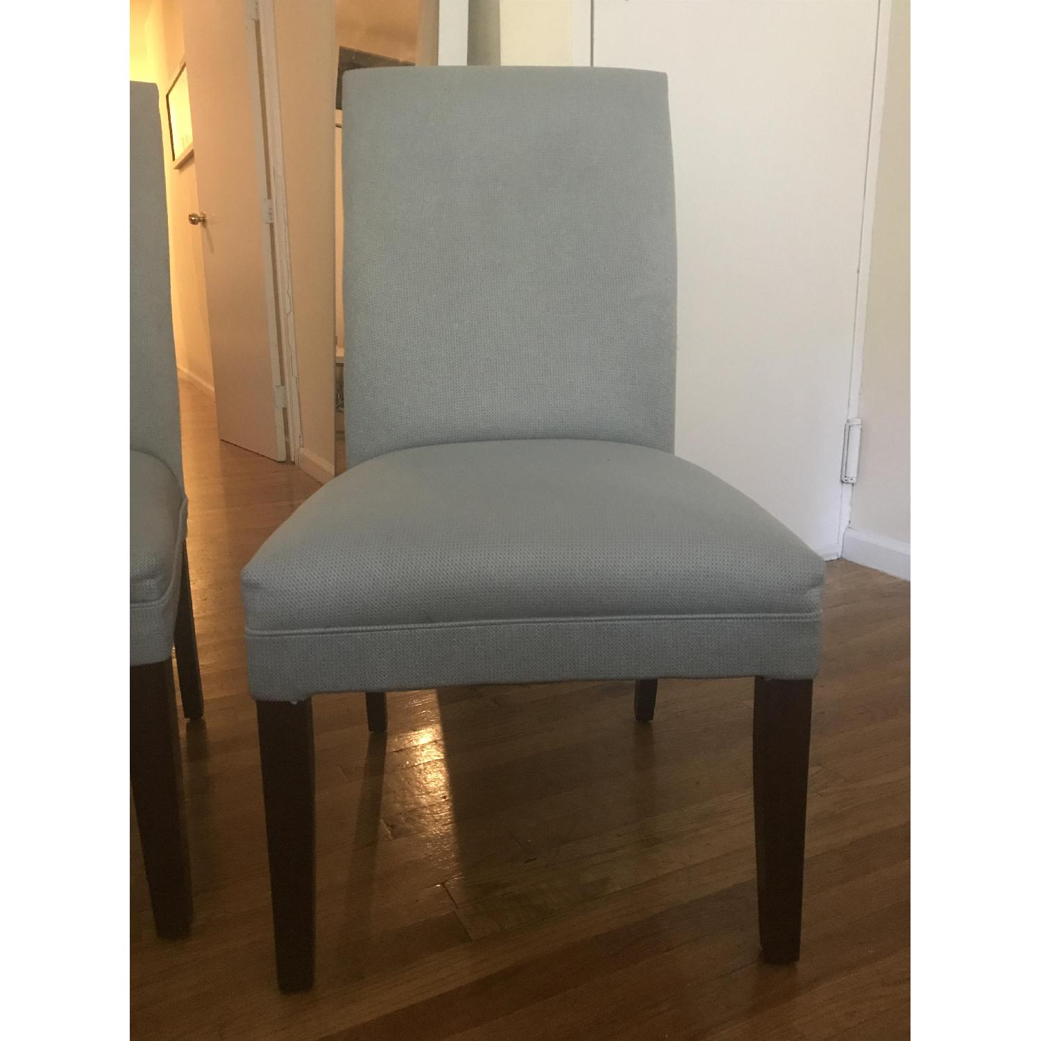 Dark Brown Wood Based Blue Padded Parsons Chairs - image-2