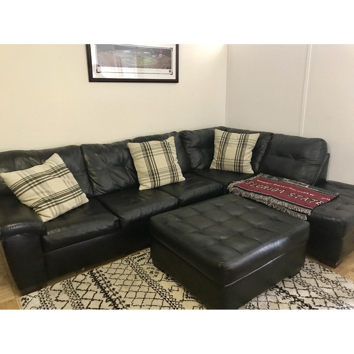 Rooms To Go Black Leather Sectional Couch - image-1