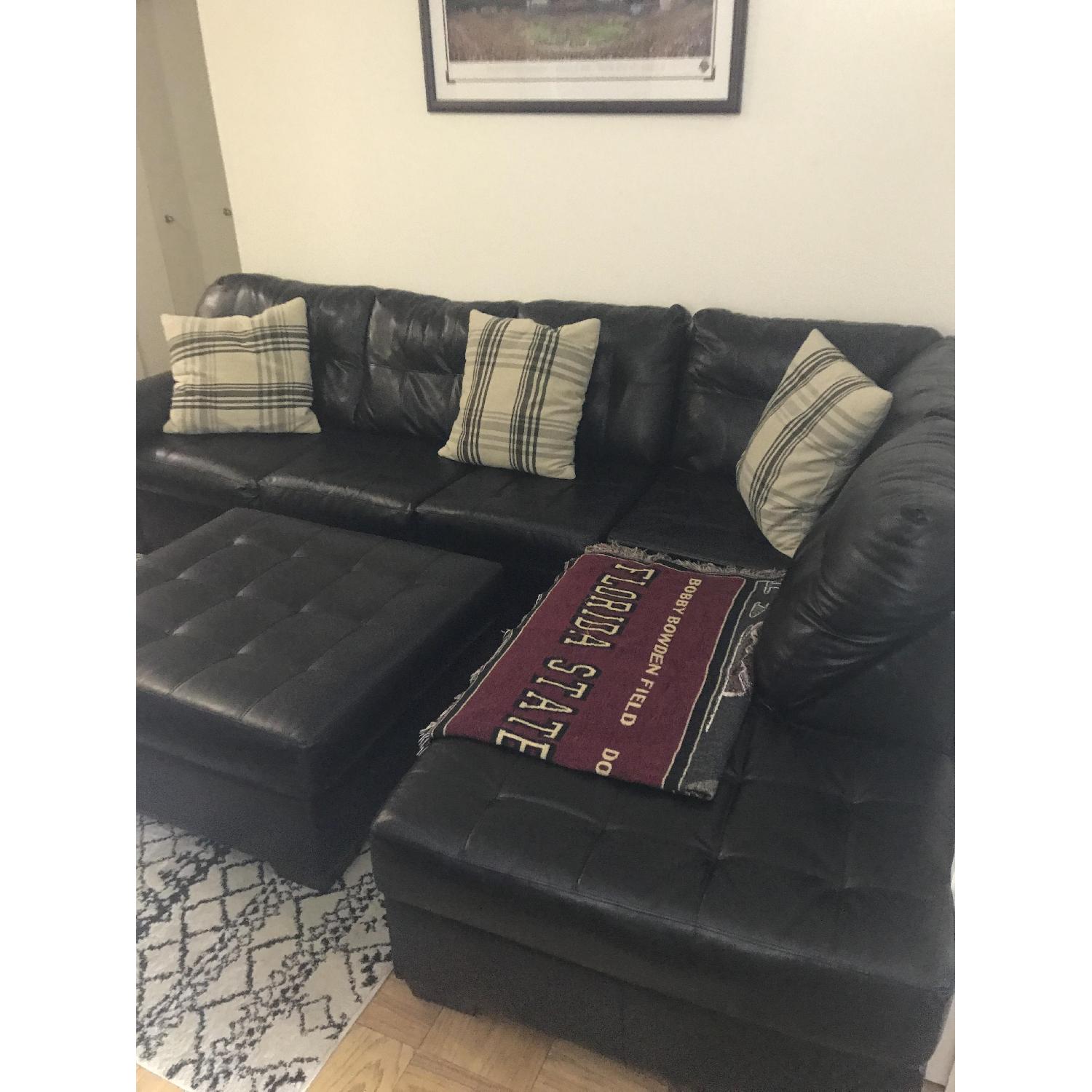 Rooms To Go Black Leather Sectional Couch - image-2