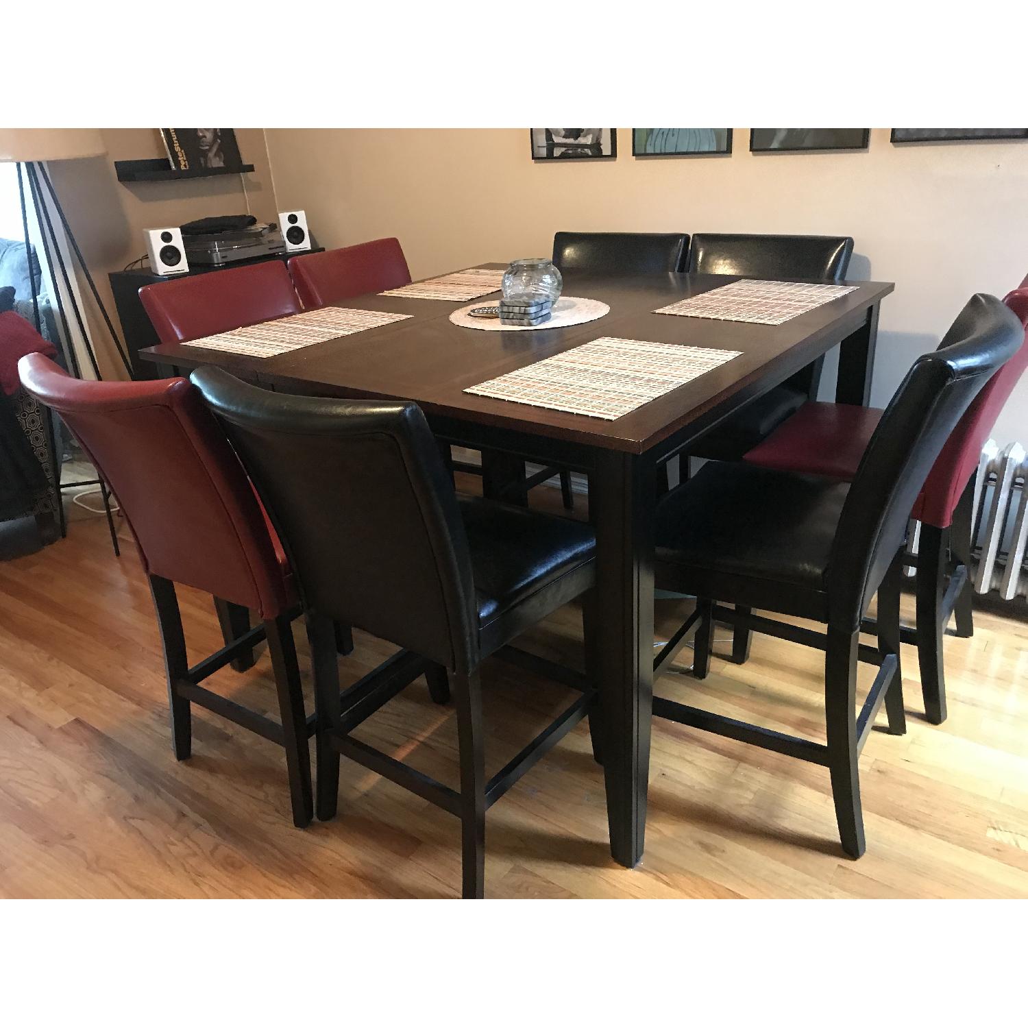 Bob's Cherry & Black Finish Pub Dining Table w/ 8 Chairs AptDeco