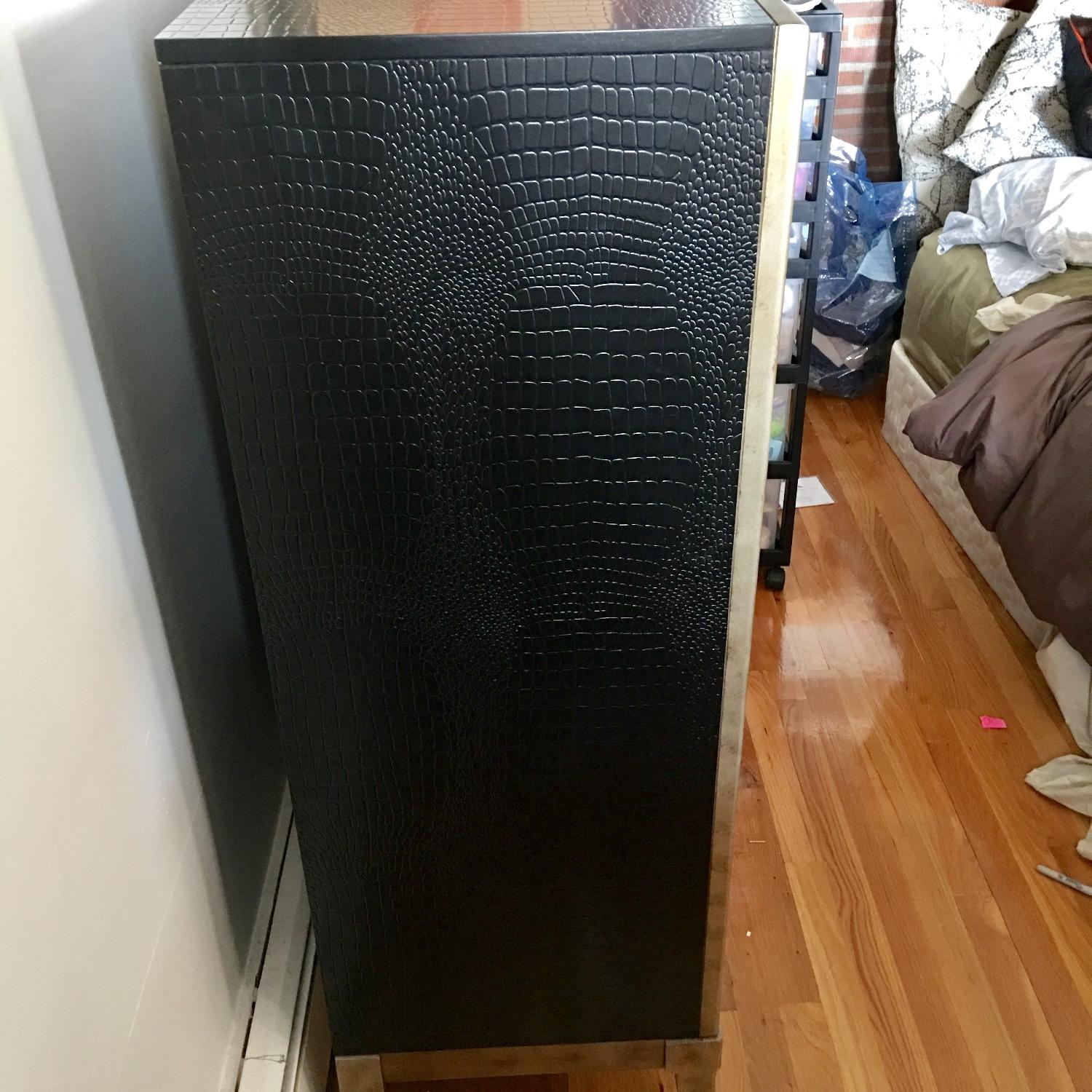 Wooden Dresser w/ Black Faux Croc & Gold Metallic Hardware - image-1