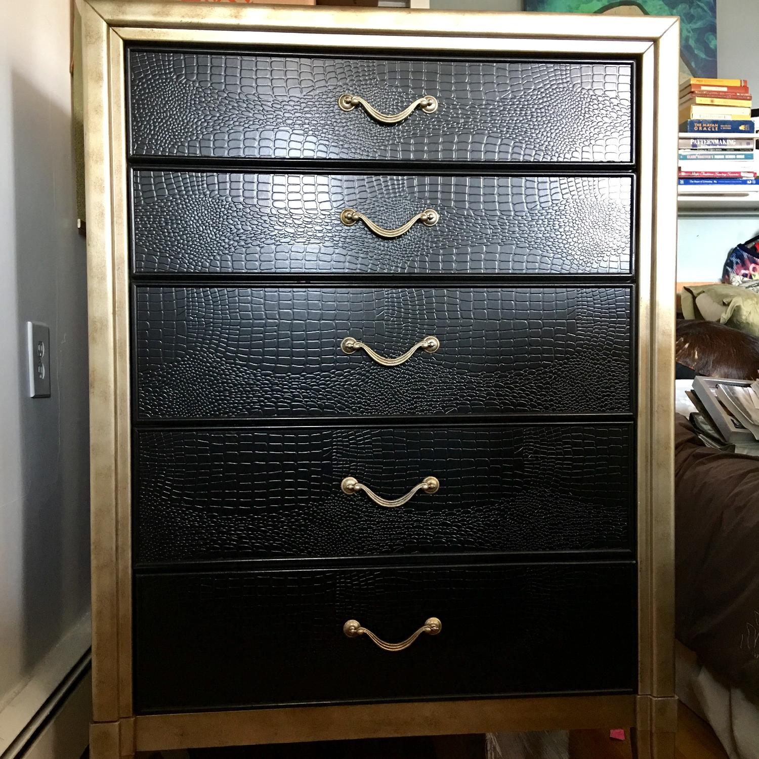 Wooden Dresser w/ Black Faux Croc & Gold Metallic Hardware - Thumbnail 3
